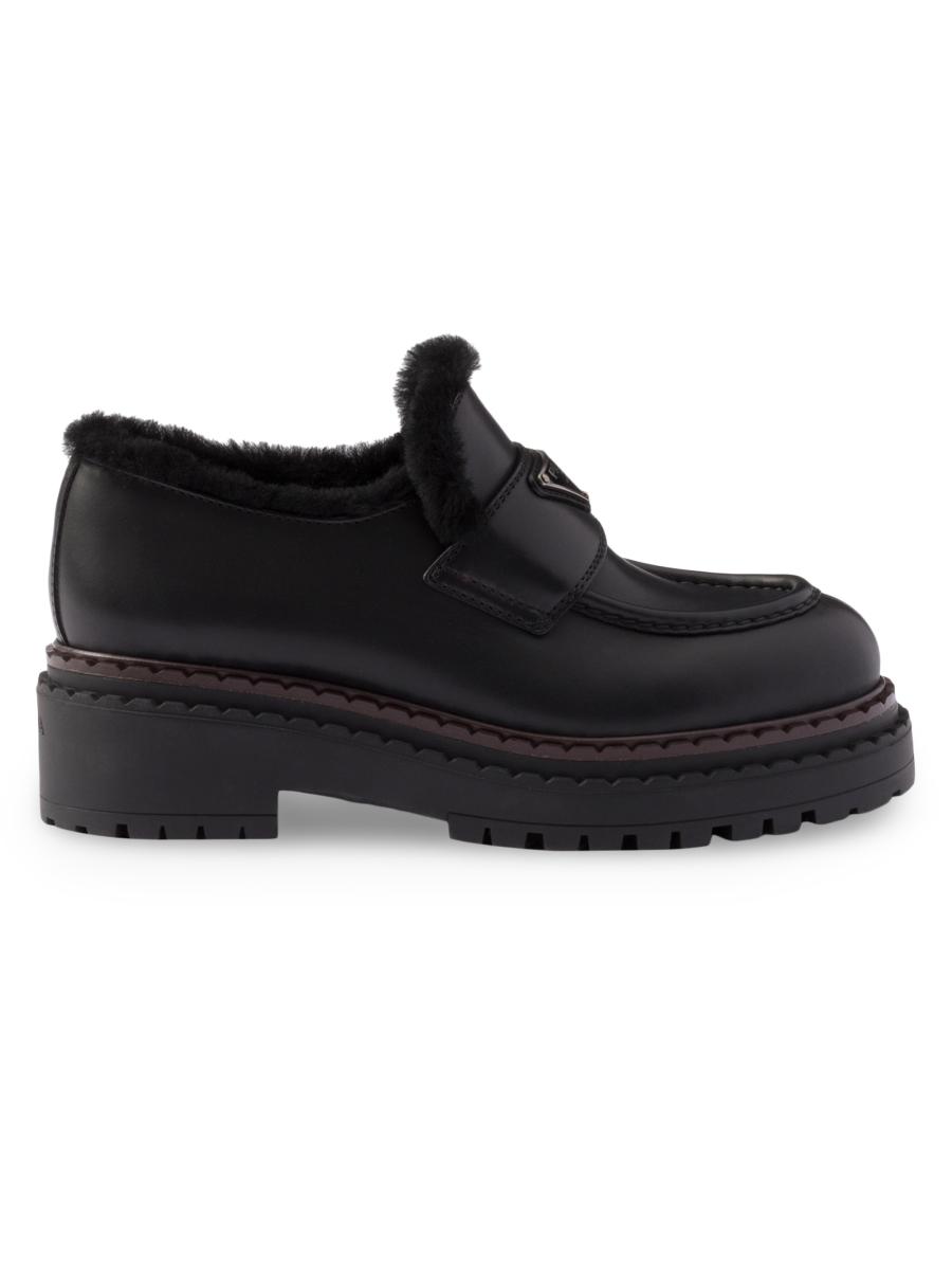 Prada Leather and Shearling Loafers | Saks Fifth Avenue
