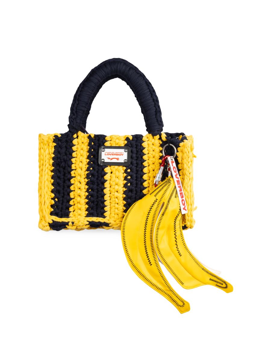 関税送料込♪Charles Jeffrey LOVERBOY/Knitted Bucket Bag BUCKET BAG WITH BANANA PEEL KEYRING in BLUE