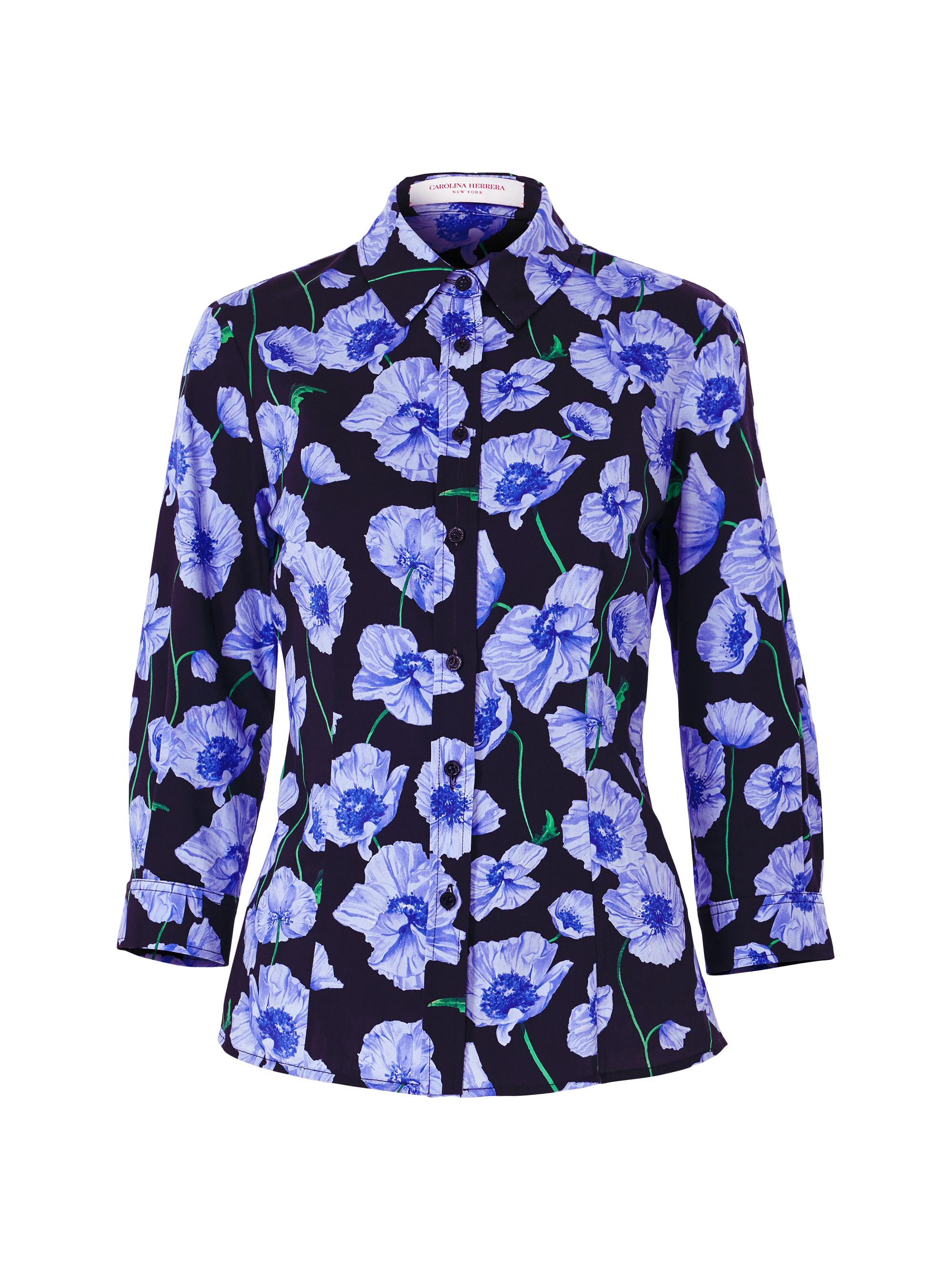 Carolina Herrera Women's Icon Floral Stretch Cotton Blouse - Black Multi