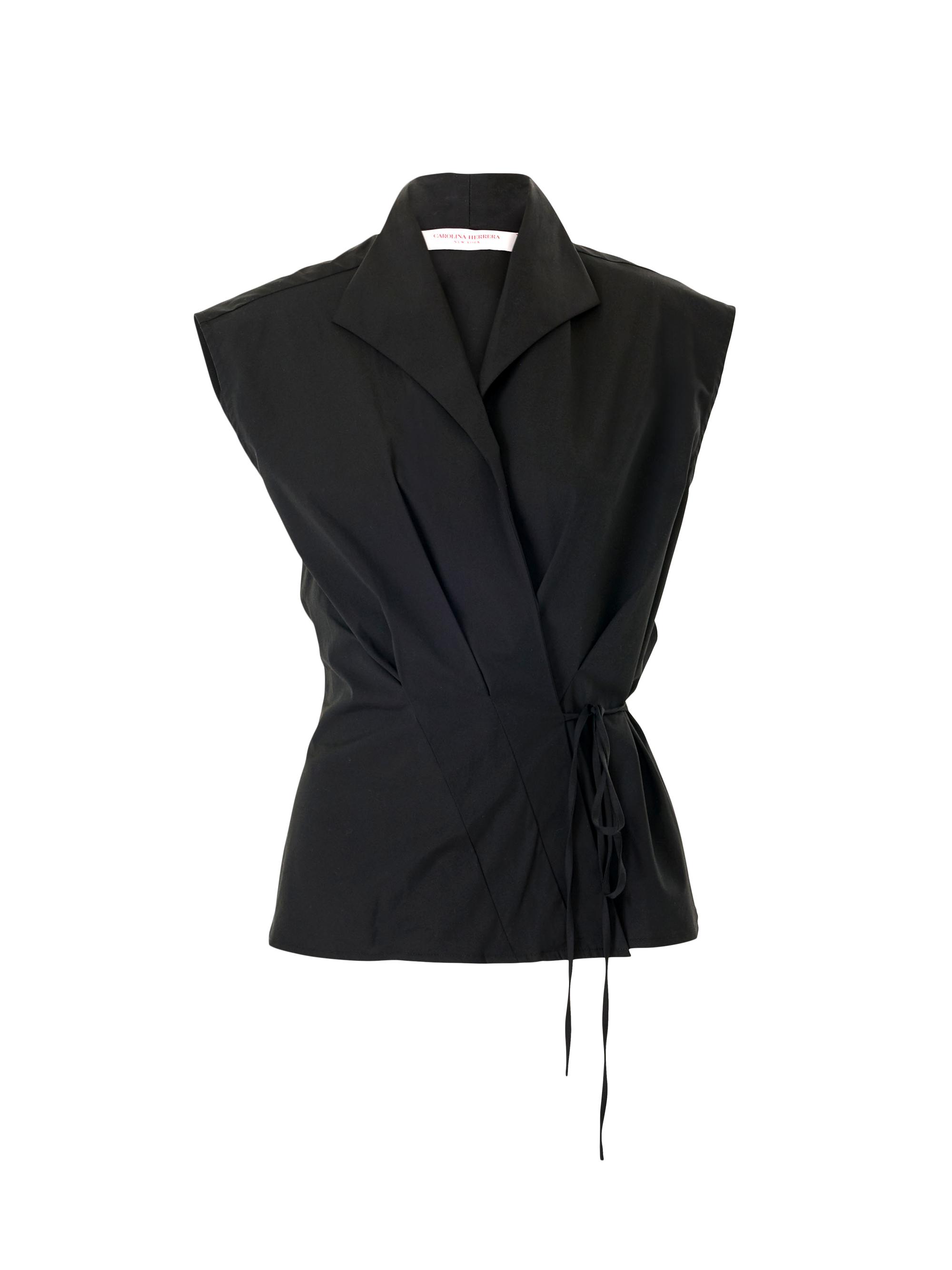Carolina Herrera Women's Sleeveless Stretch Cotton Wrap Top - Black