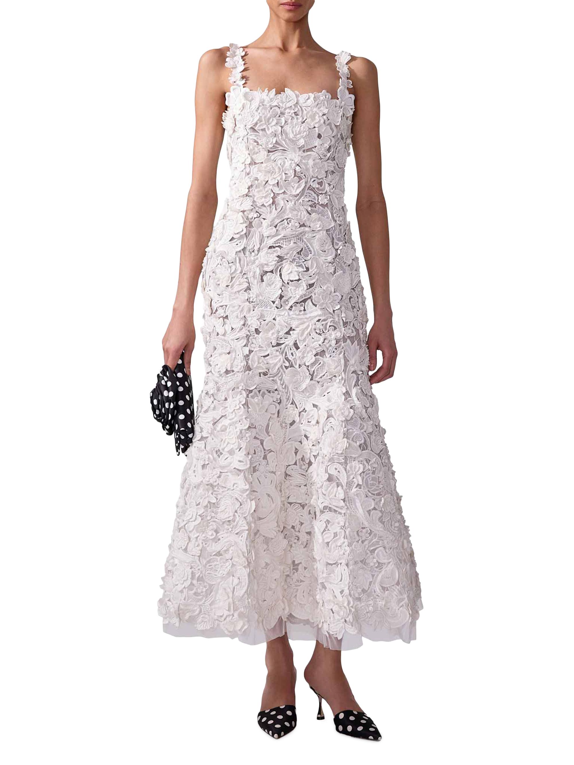 Carolina Herrera Embroidered Trumpet Midi-Dress Saks Fifth Avenue
