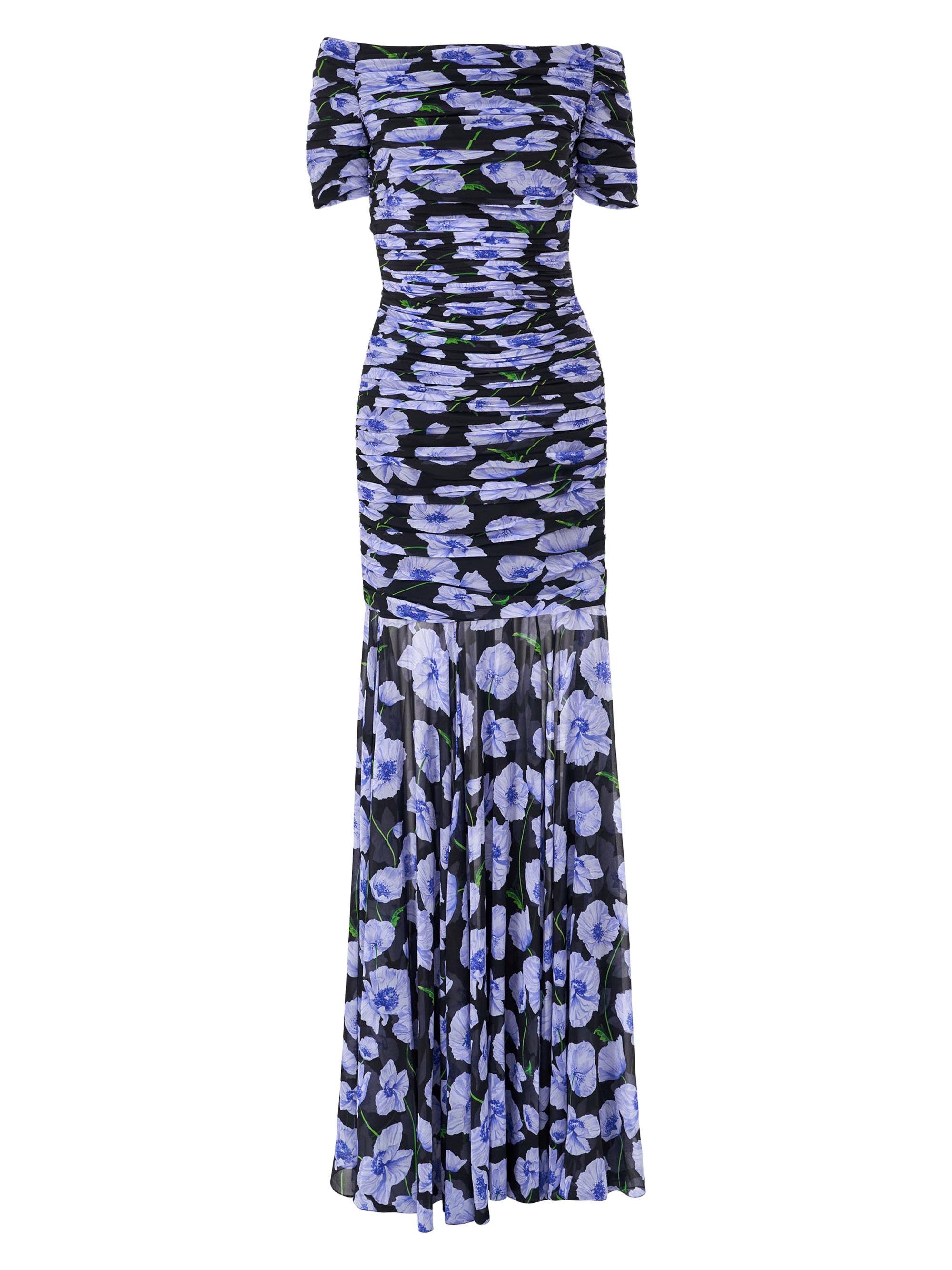 Carolina Herrera Women's Gathered Short-Sleeve Off-The-Shoulder Gown - Black Multi