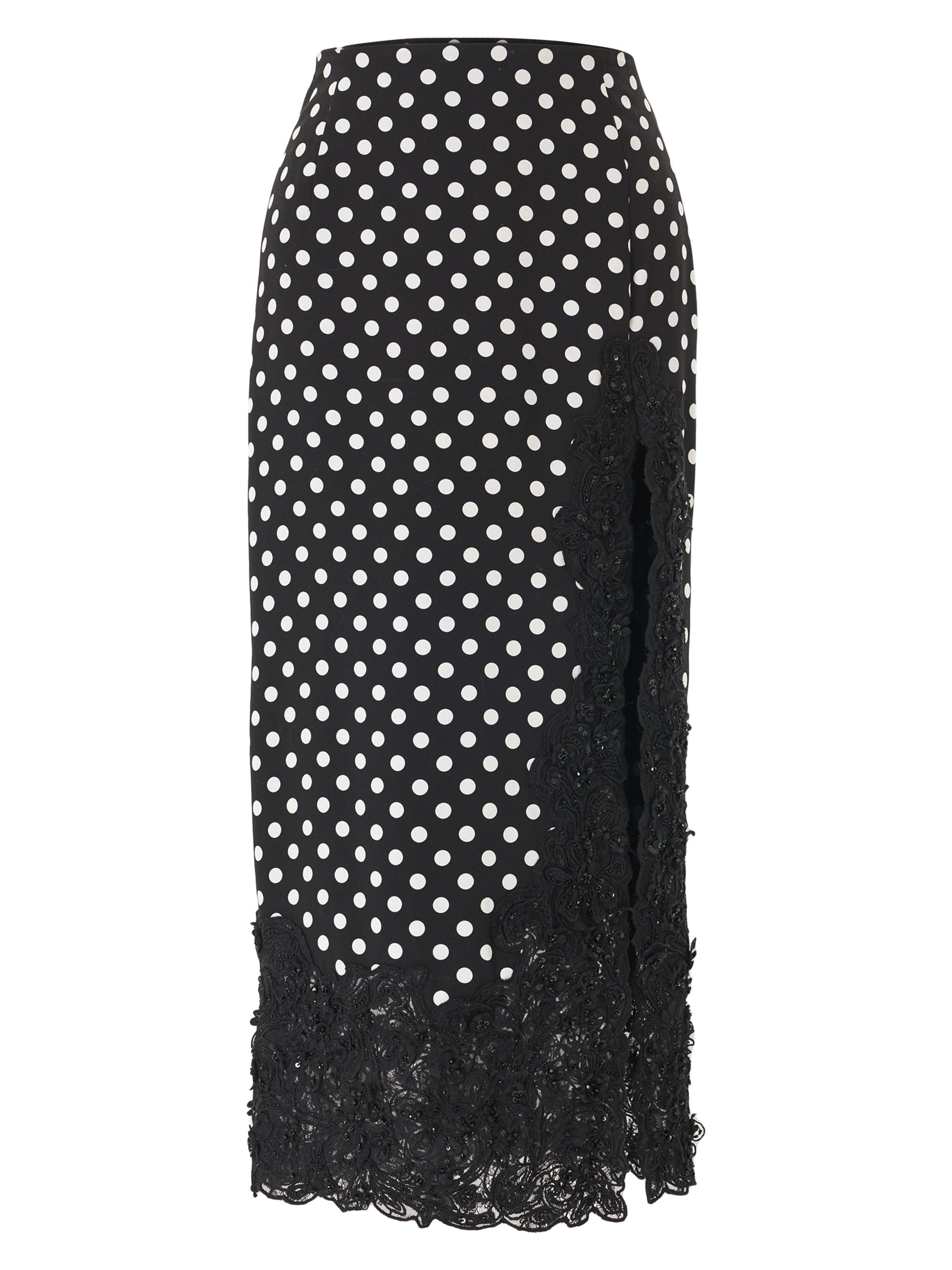 Carolina Herrera Polka Dot & Lace Trim Silk Midi-Skirt | Saks