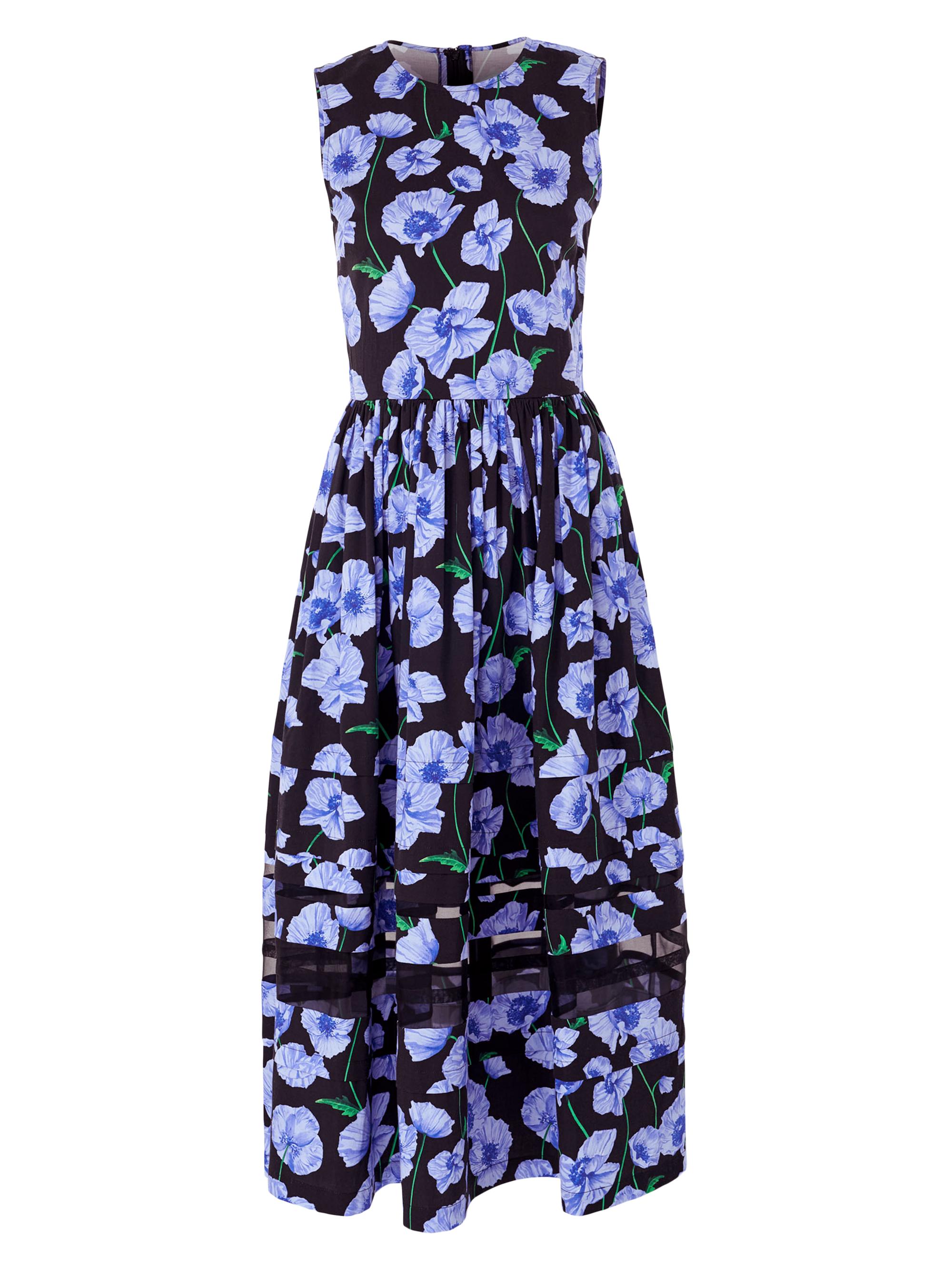 Carolina Herrera Women's Floral & Mesh Stripe Sleeveless Midi-Dress - Black Multi