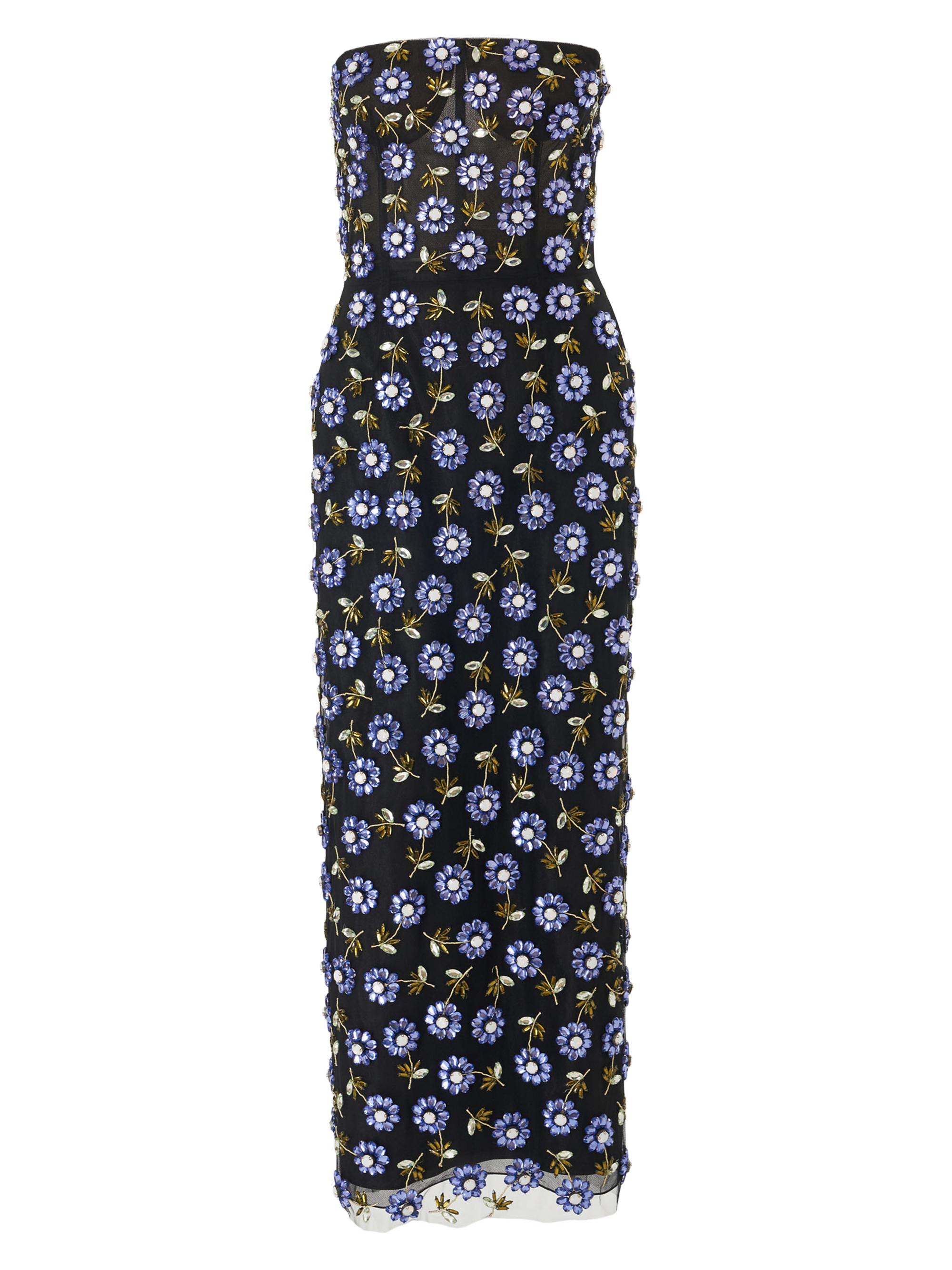 Carolina Herrera Women's Embroidered Strapless Column Midi-Dress - Black Multi