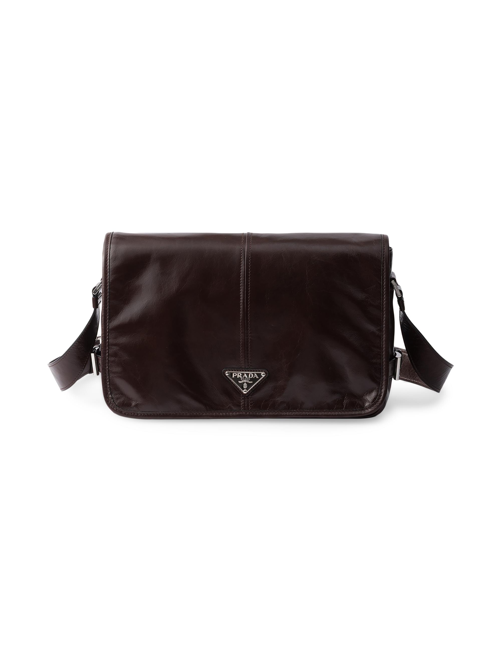 Prada Men's Leather Shoulder Bag - Dark Brown
