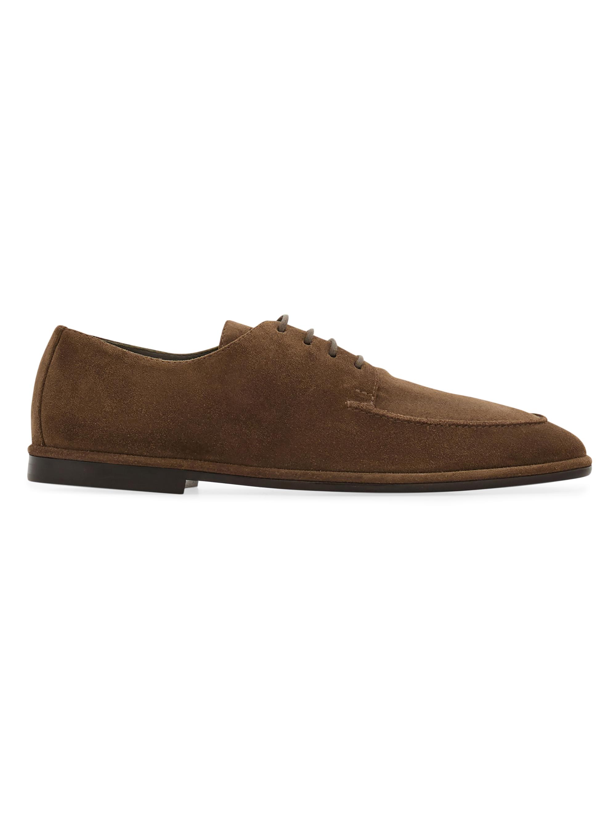 FERRAGAMO Men's Suede Lace-Up Derby Shoes - Concrete
