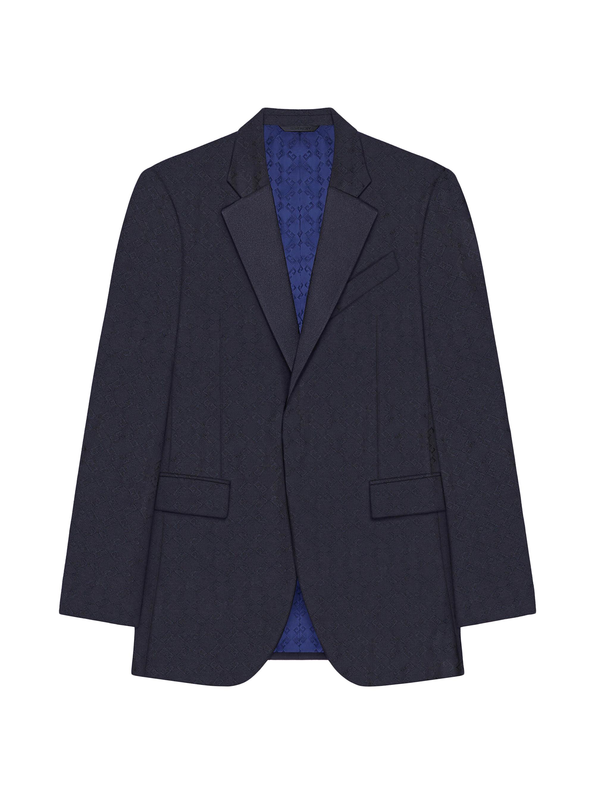 Givenchy Men's Slim Fit Jacket in Monogram 72 Wool and Silk - Night Blue