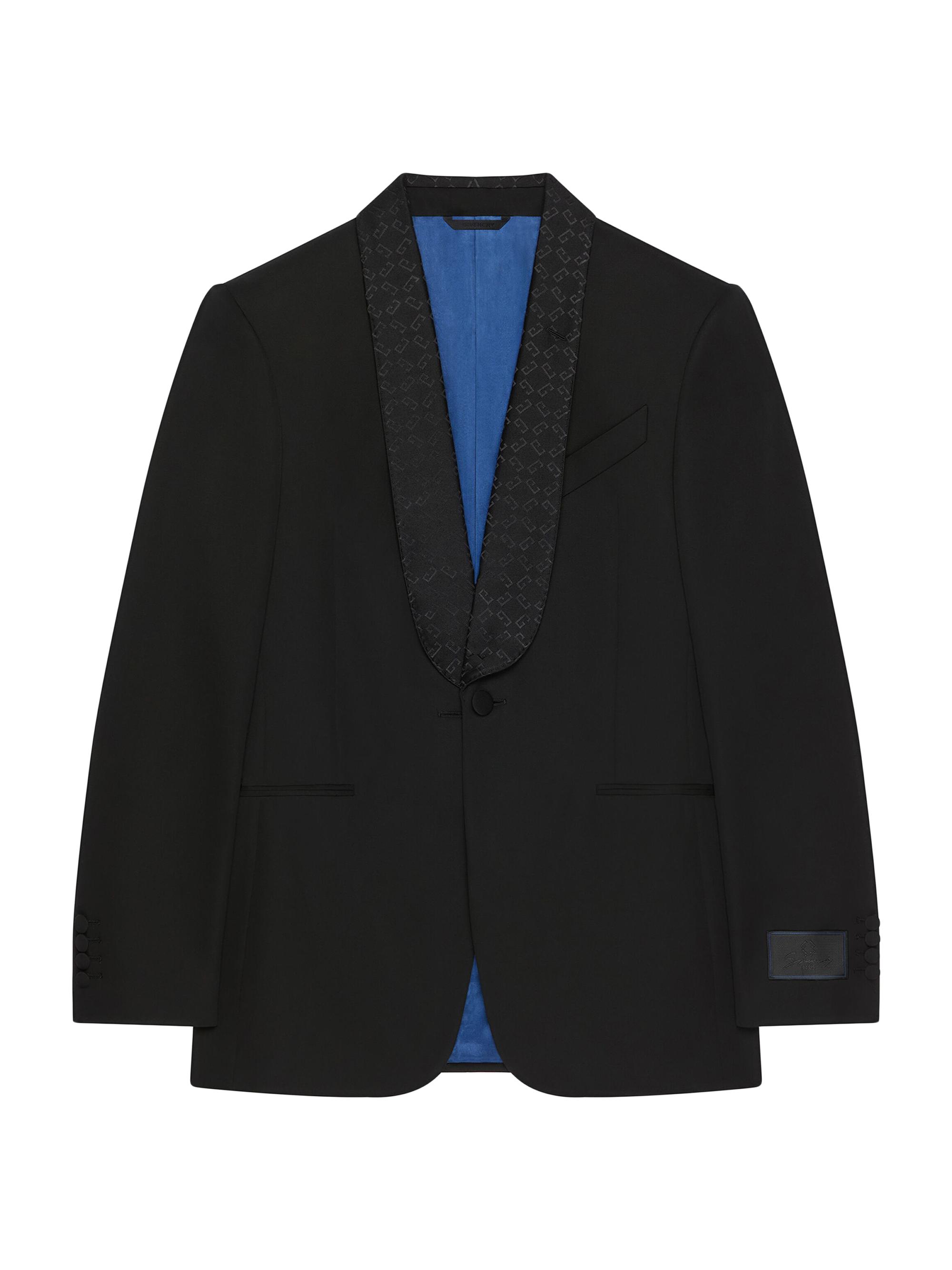 Givenchy Men's Slim Fit Jacket in Wool with Monogram 72 Jacquard Collar - Black