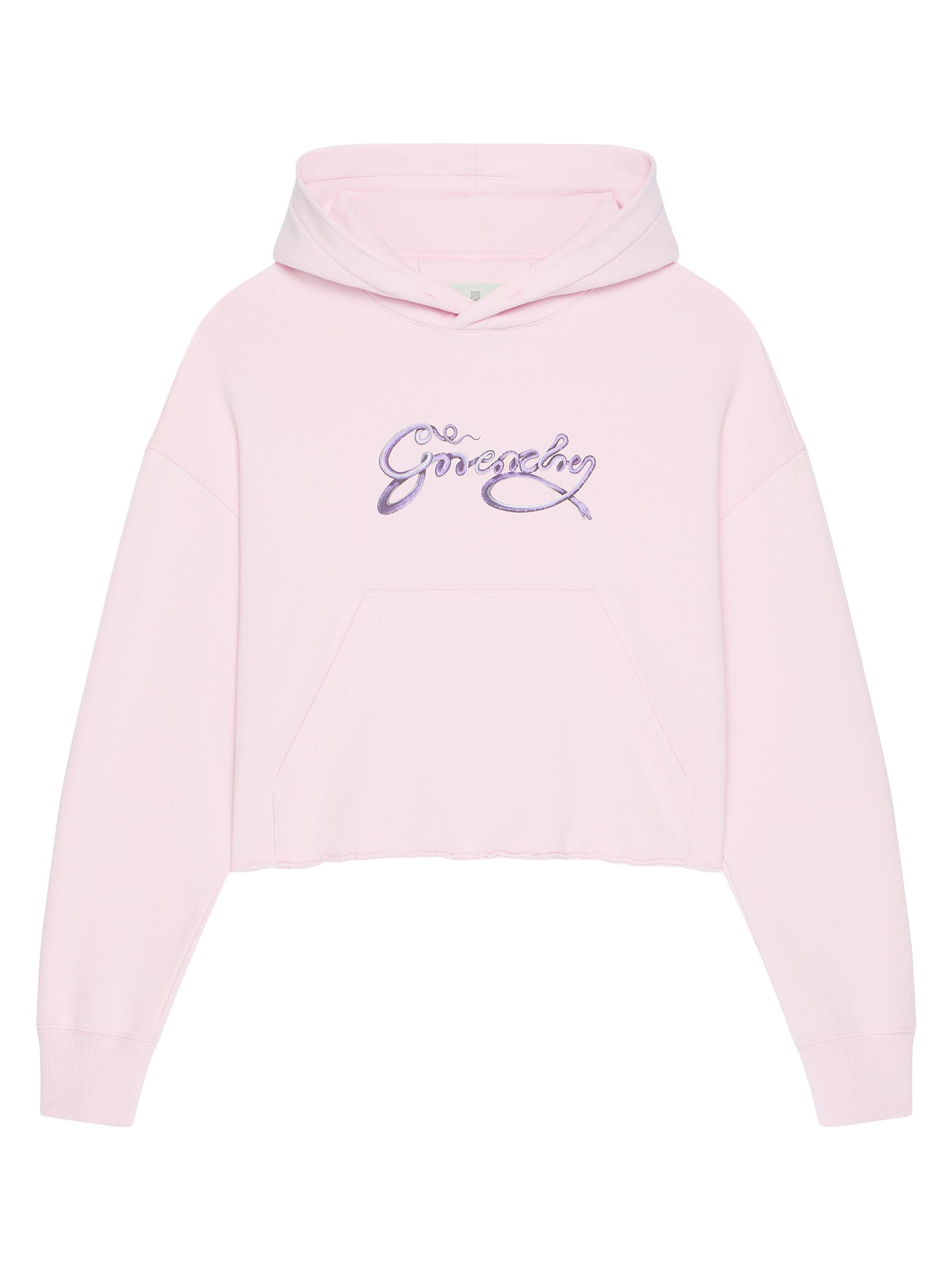 Givenchy Women's Cropped Hoodie in Fleece with Snake Print - Pale Pink