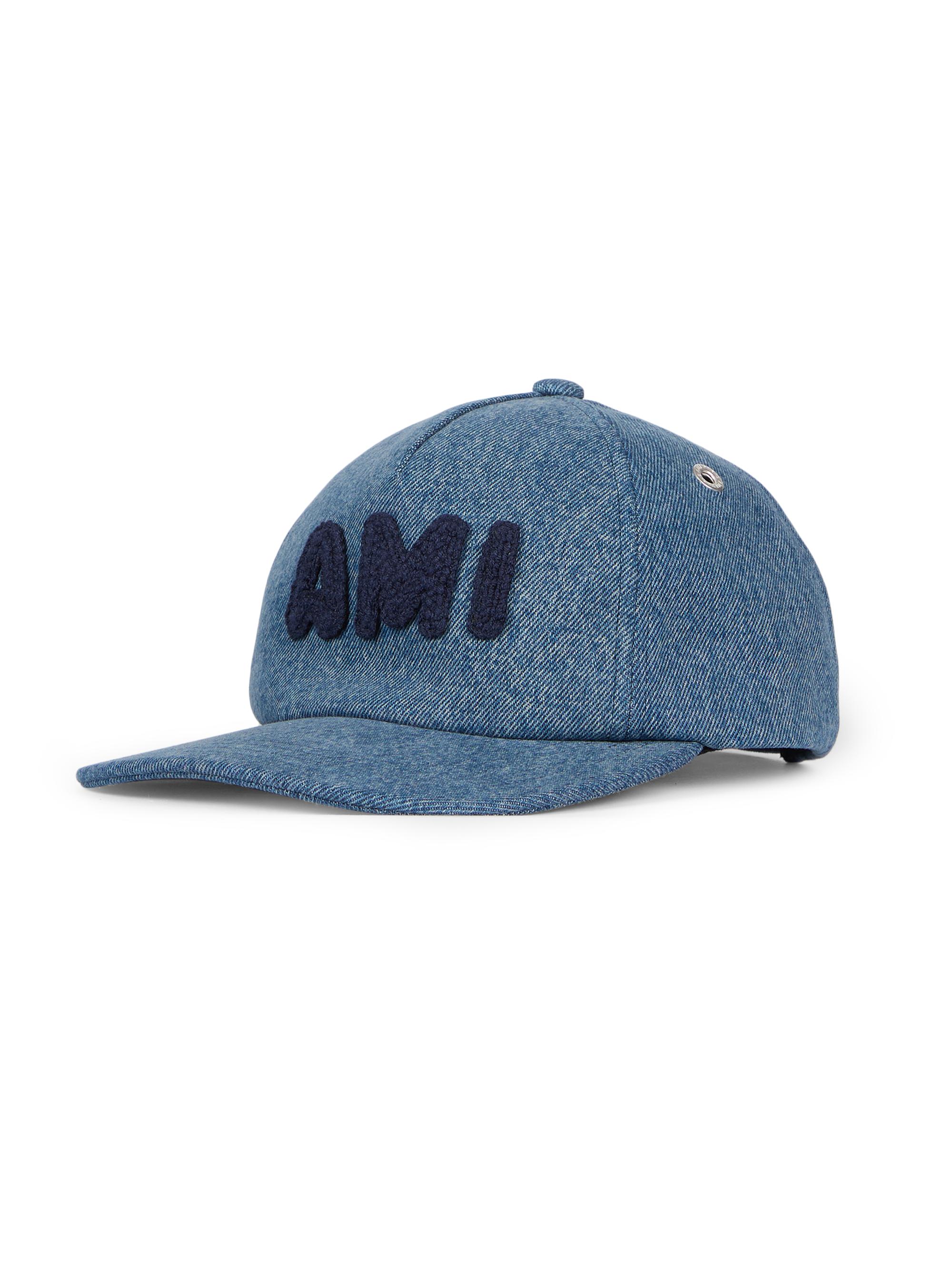AMI Paris Men's Logo Denim Trucker Hat - Used Blue