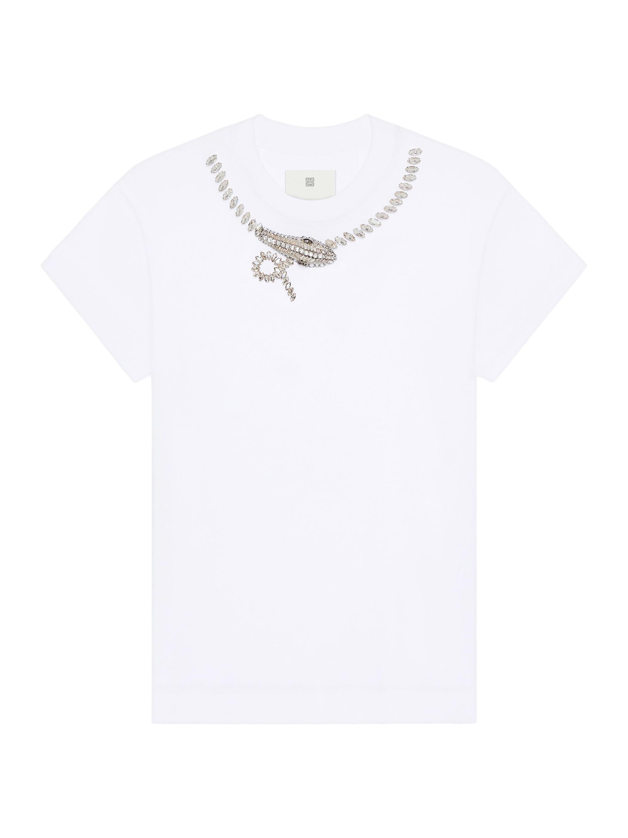 Givenchy Women's Slim Fit T-Shirt in Cotton with Crystals Snake - White