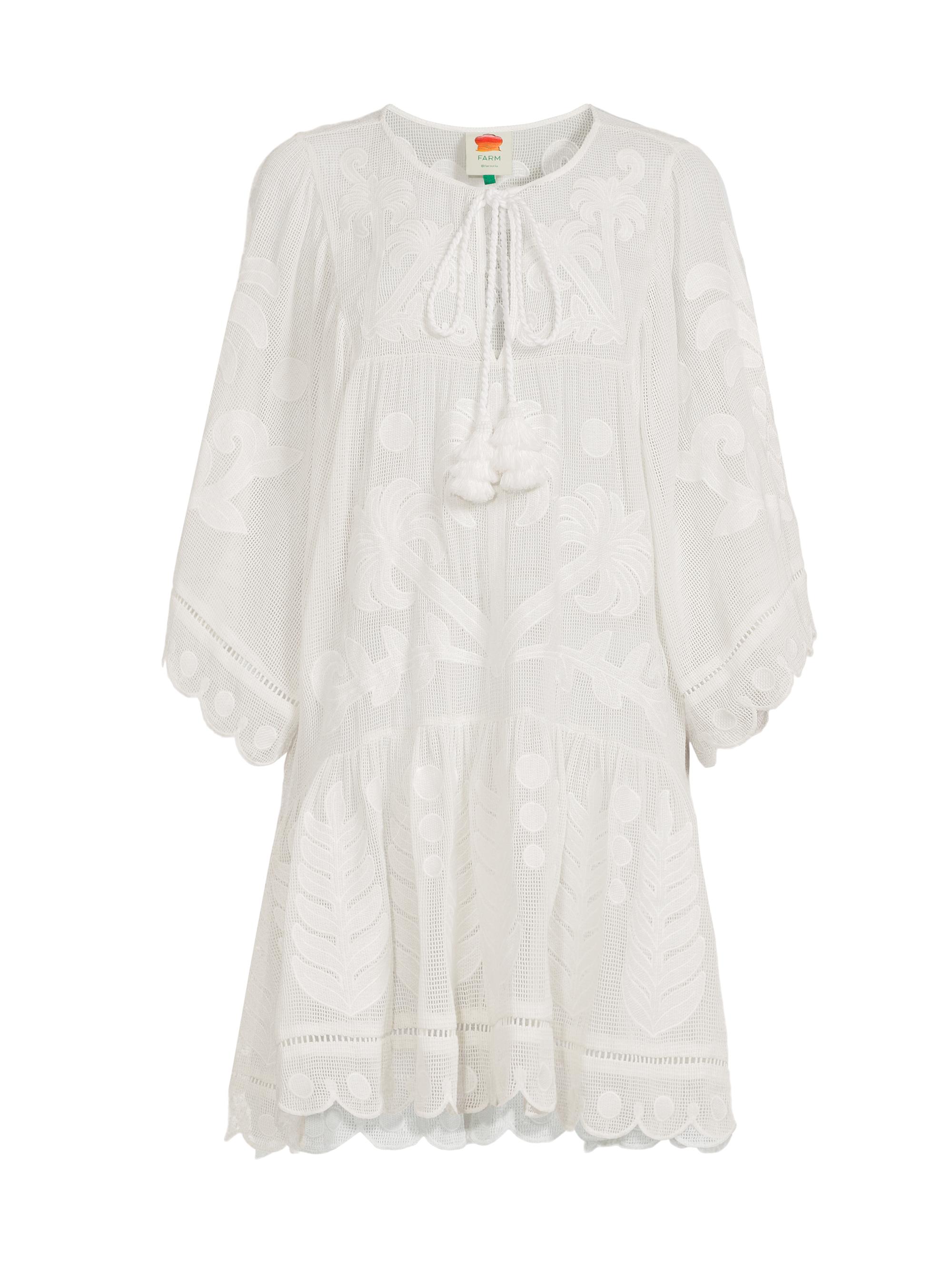 Farm Rio Women's Palm Tree Cutwork Minidress - White