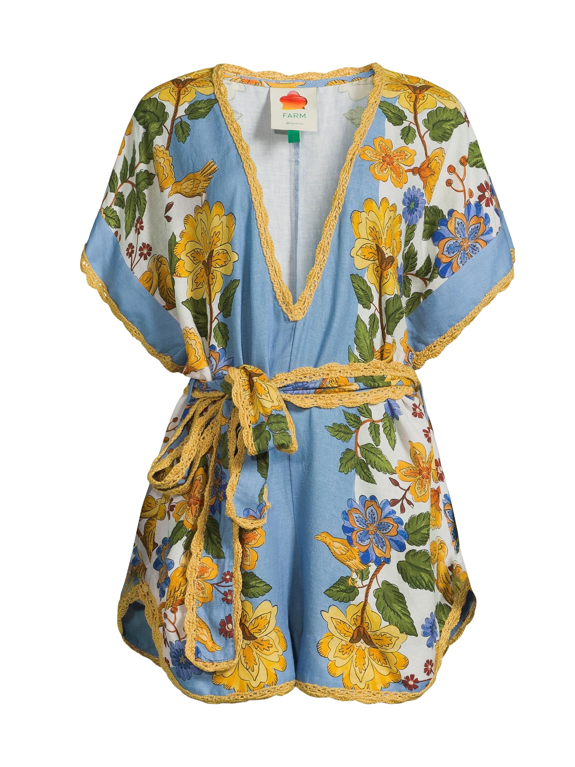 Farm Rio Women's Garden Scarf Cover-Up Romper - Blue