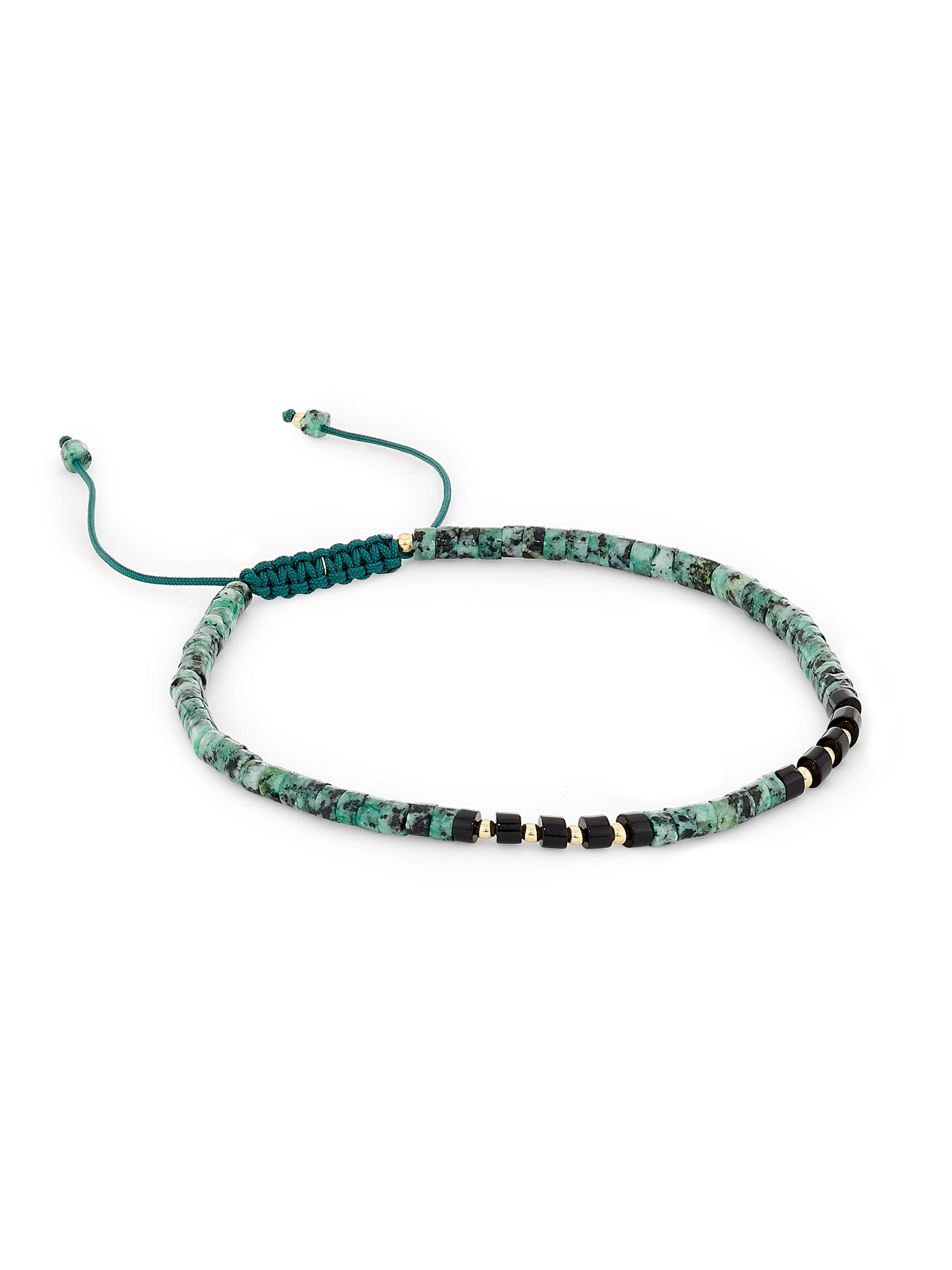 Jan Leslie Men's 18K Gold, Dalmation Jasper & Onyx Beaded Bracelet - Green
