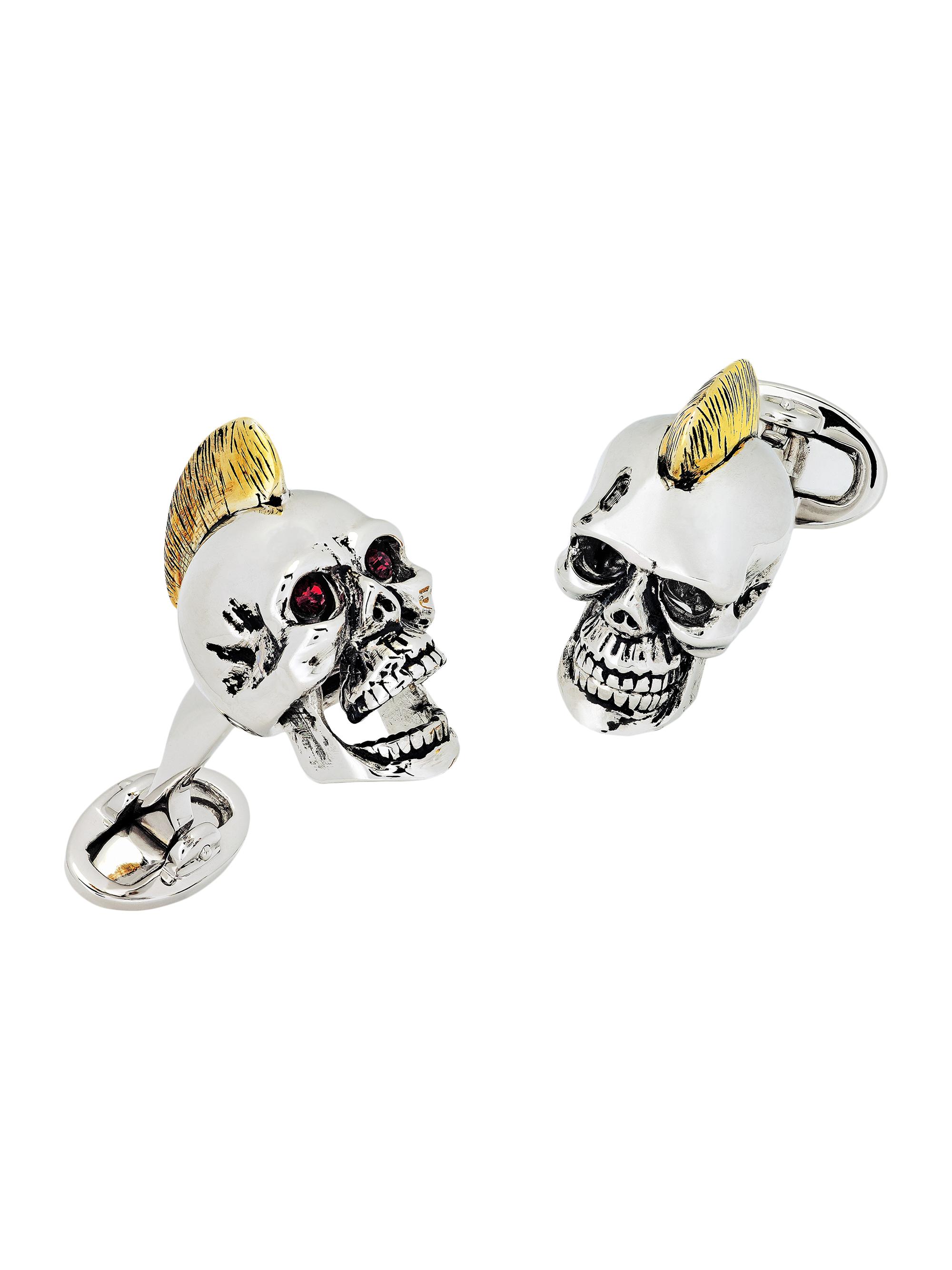 Jan Leslie Men's Mohawk Skull Goldtone, Crystal & Sterling Silver Cufflinks - Silver Gold