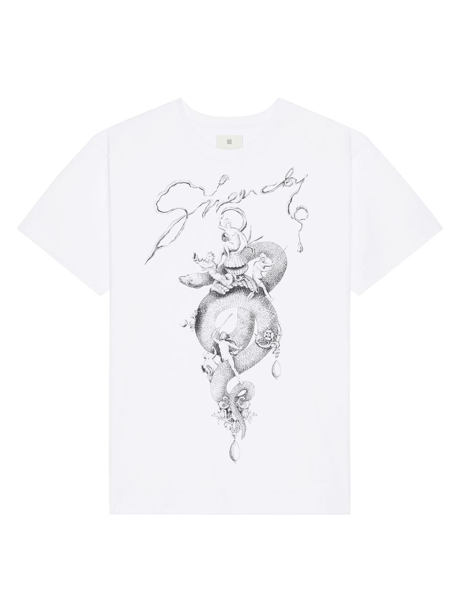 Givenchy シャンデリアとスネークプリントのコットンTシャツ Givenchy T-Shirt in Cotton with Chandelier and Snake Print