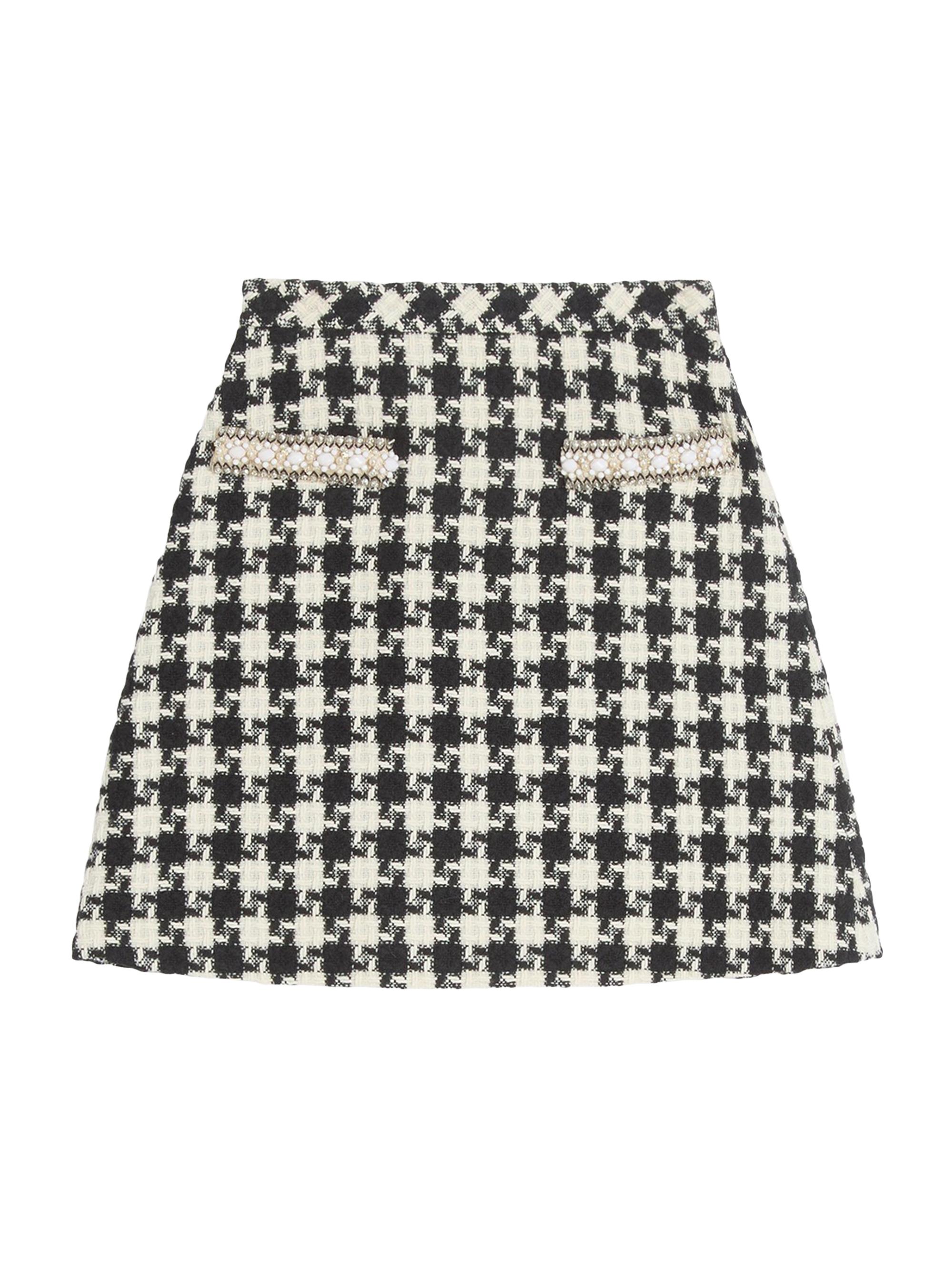 Valentino Garavani Women's Embroidered Damier Light Tweed Skirt -  Black