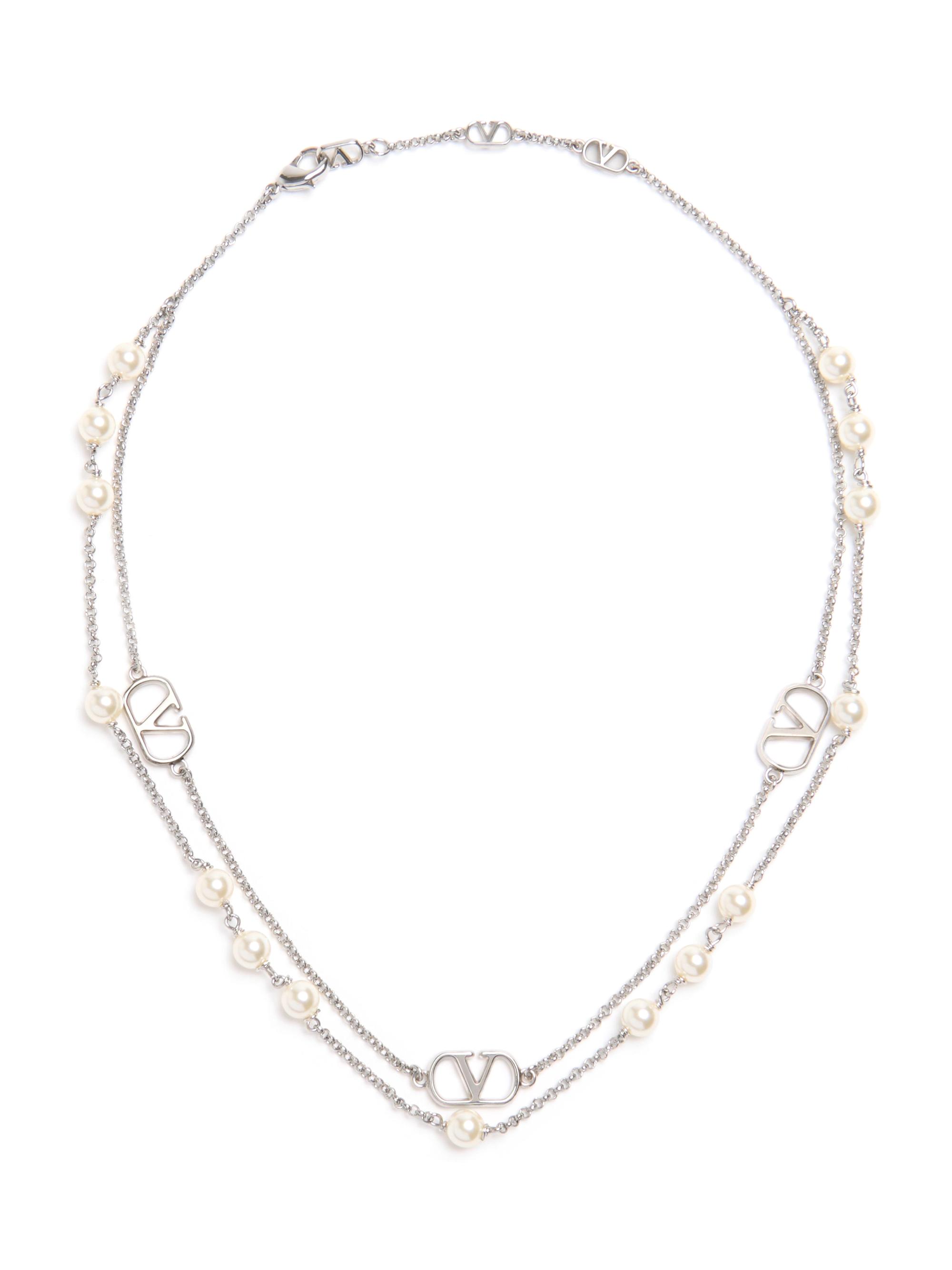 Valentino Garavani Women's VLogo Signature Metal Necklace with Swarovski Pearls - Palladium