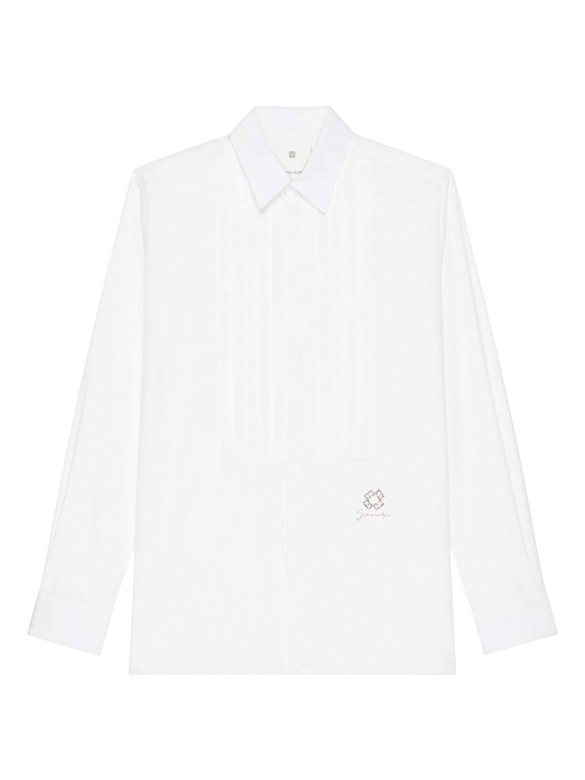 Givenchy Men's Slim Fit Shirt in Cotton and Crystals with Plastron - White