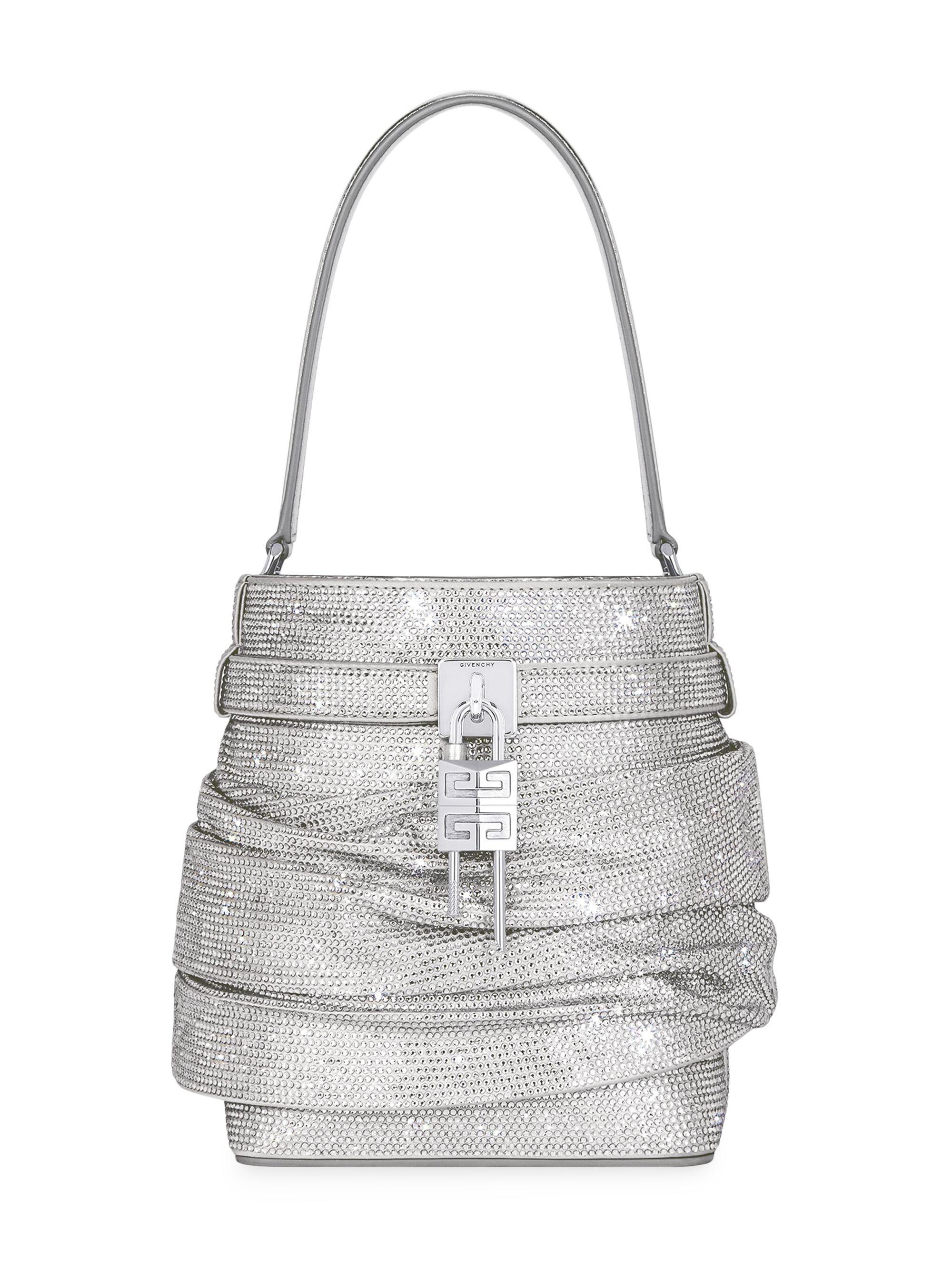 Givenchy Women's Shark Lock Bucket Bag in Satin with Strass - Light Silvery