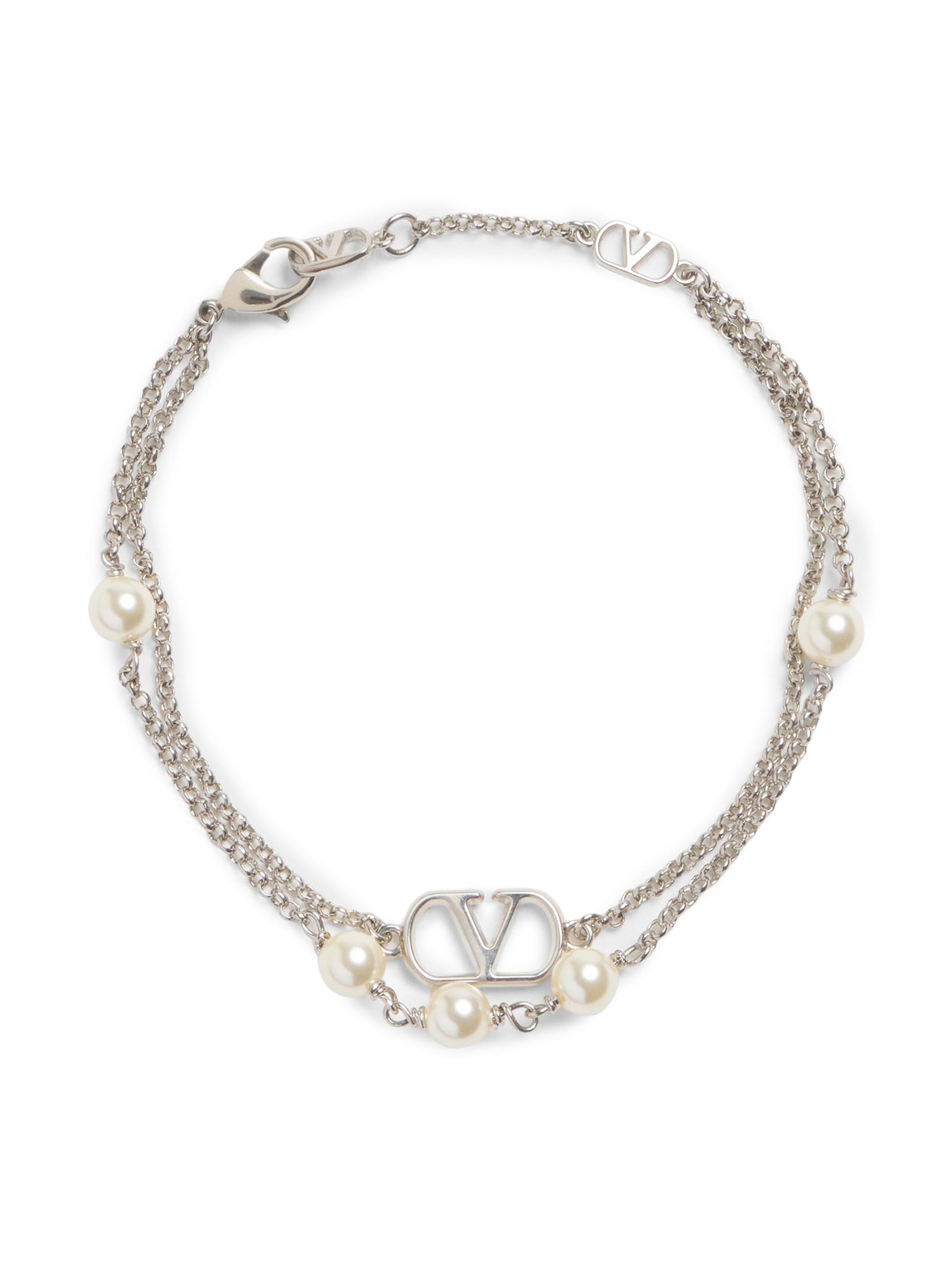 Valentino Garavani Women's VLogo Signature Metal Bracelet with Swarovski Pearls - Palladium