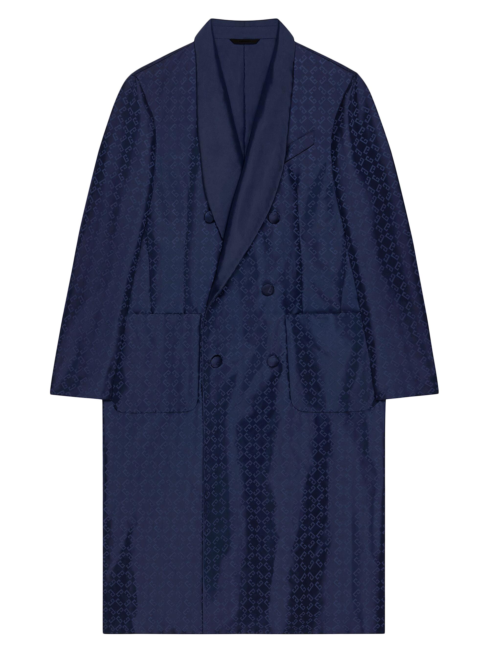Givenchy Men's Coat in Double Face Monogram 72 Jacquard - Dark Blue