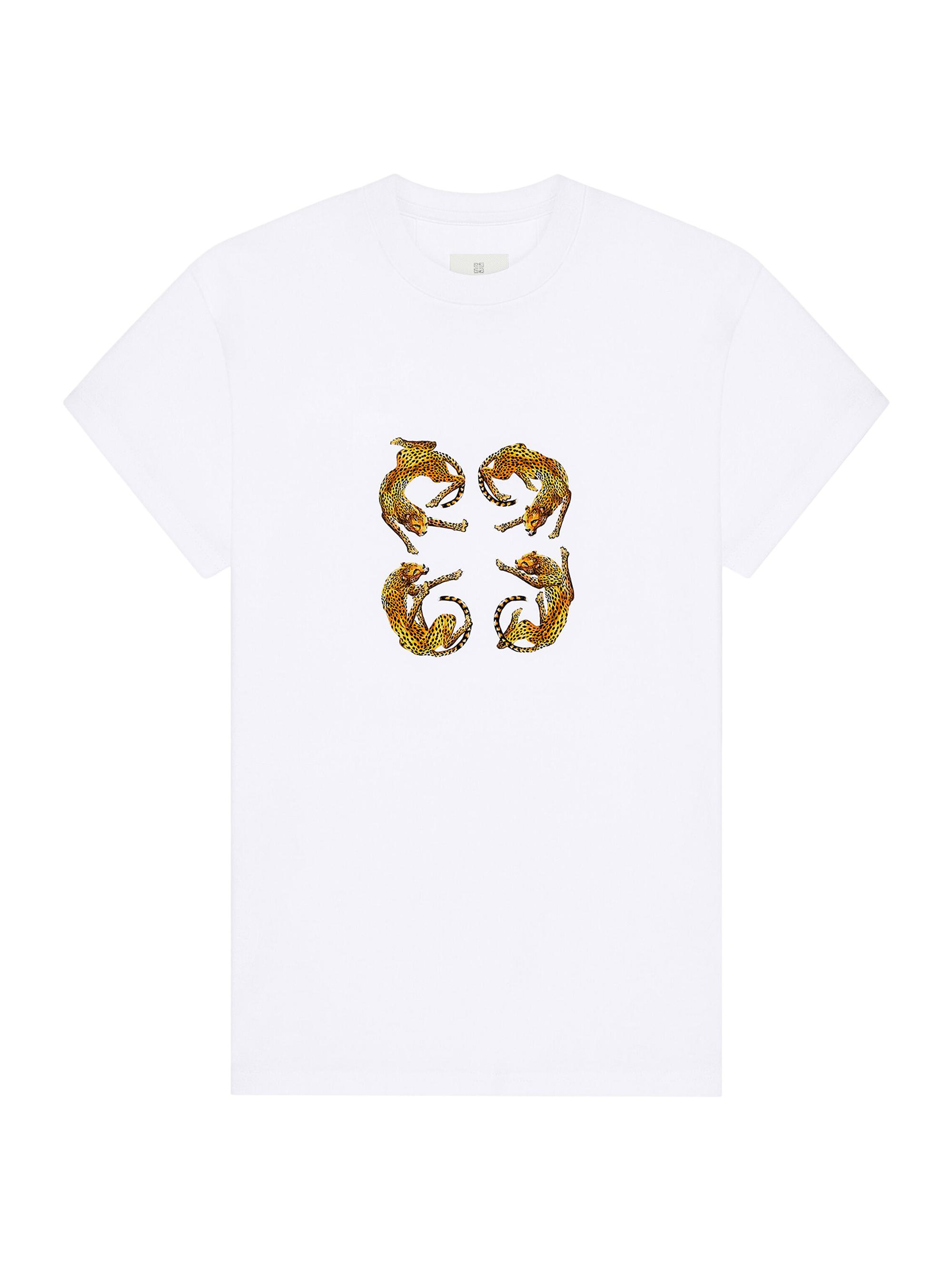 Givenchy Women's T-Shirt in Cotton with 4G Leopard Print - White