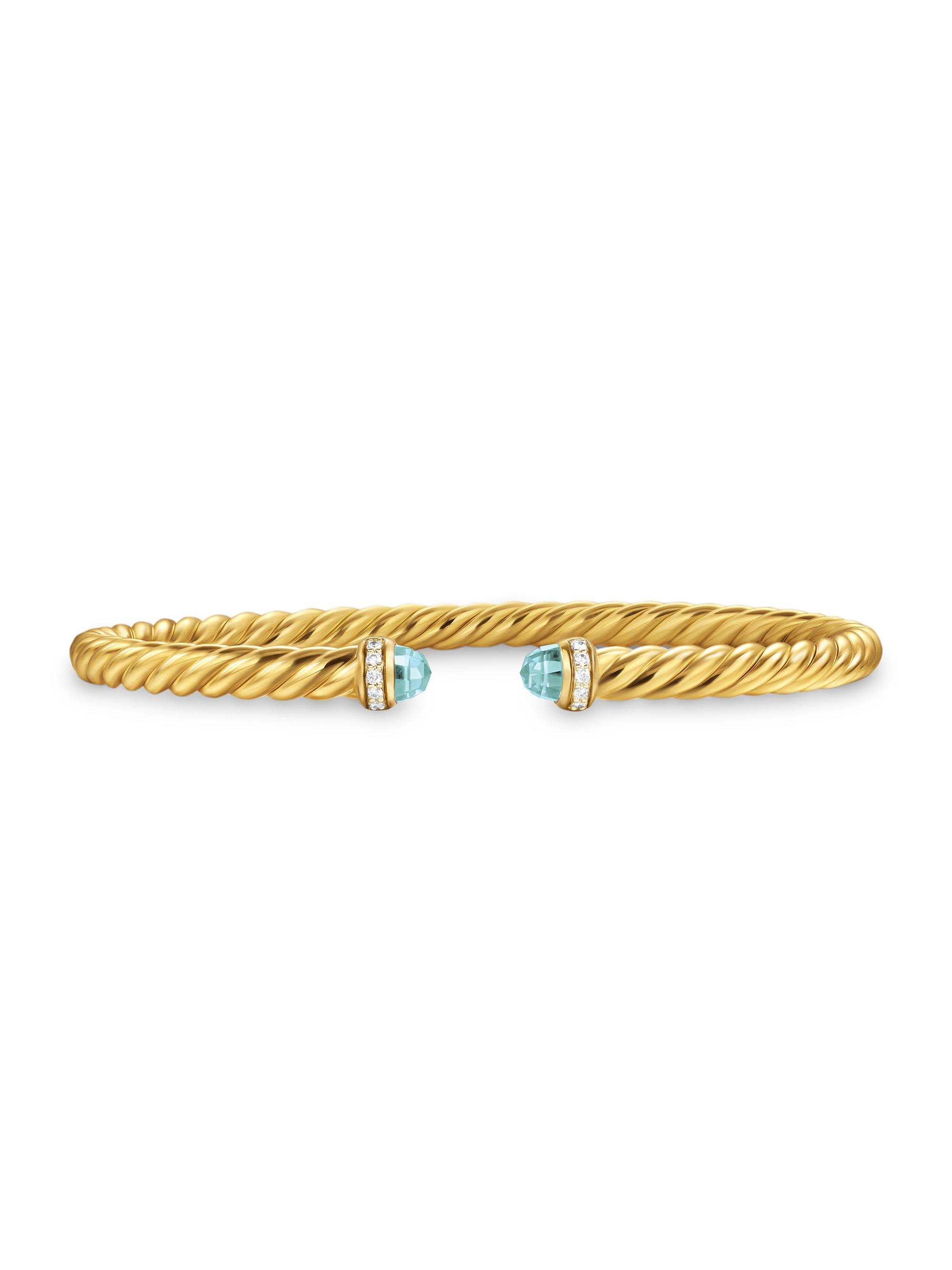 David Yurman Women's Cablespira Flex Bracelet in 18K Yellow Gold - Aquamarine