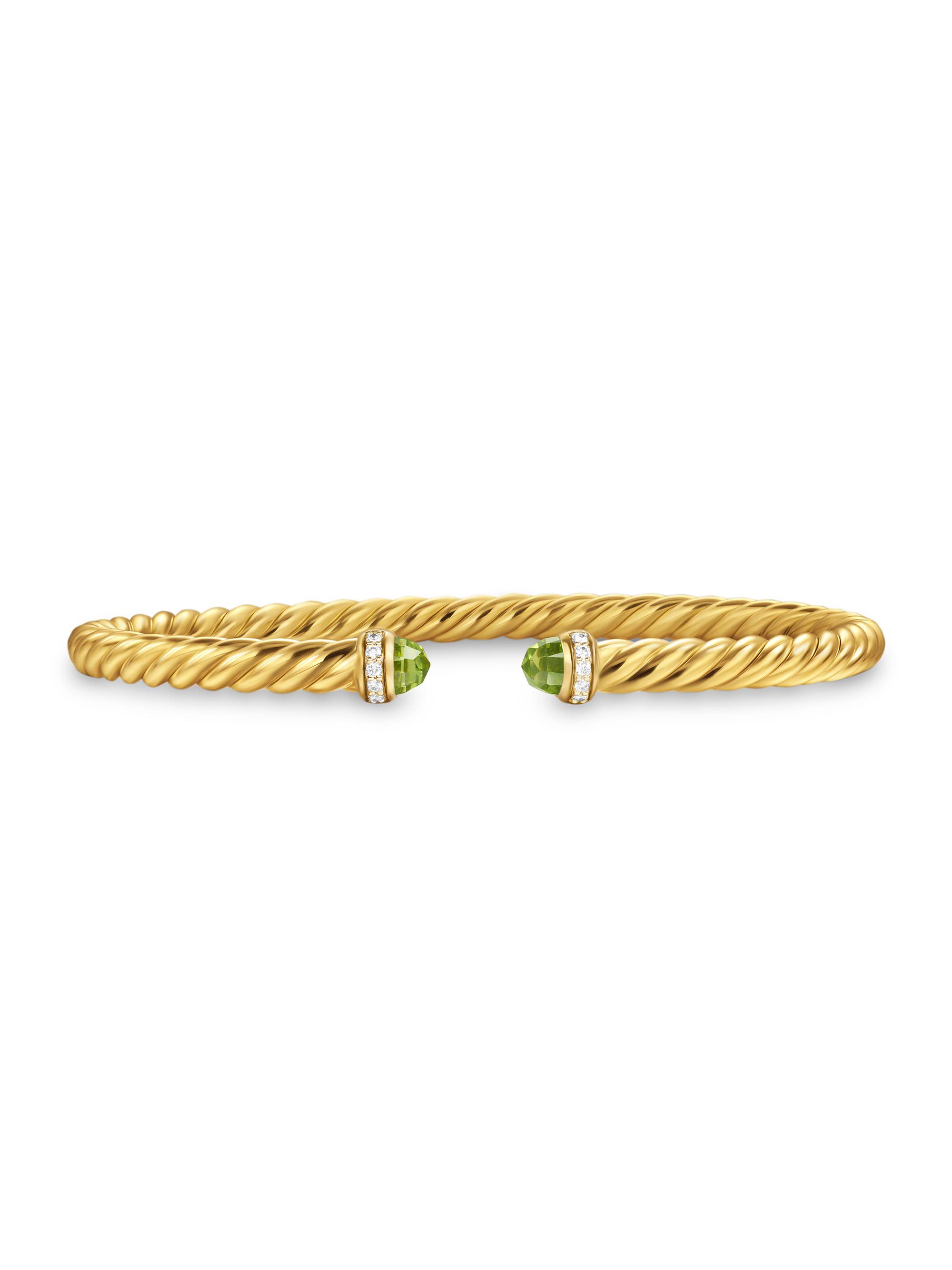 David Yurman Women's Cablespira Flex Bracelet in 18K Yellow Gold - Peridot