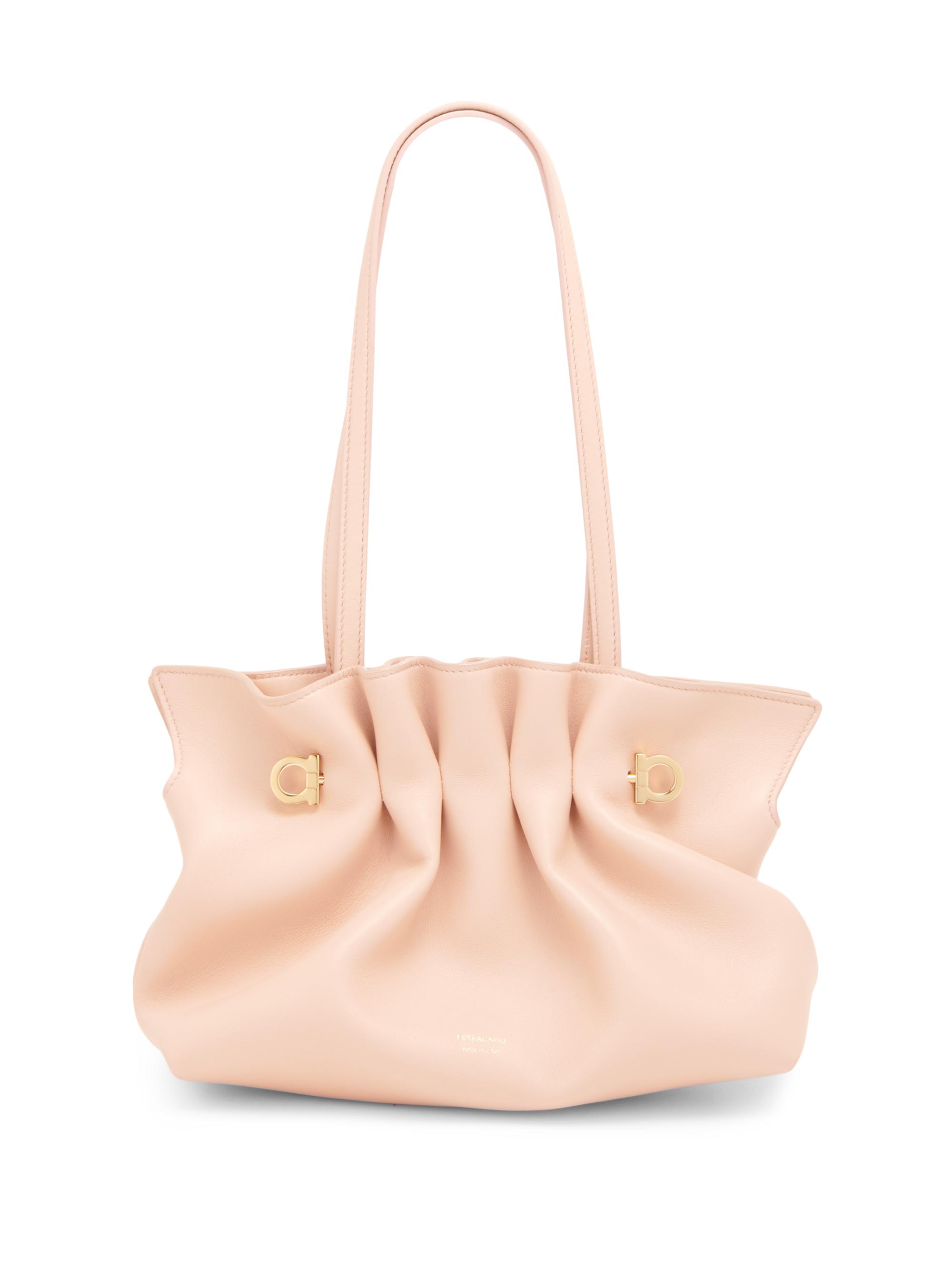 FERRAGAMO Women's  Gancio Piercing Gathered Leather Shoulder Bag - Plaster