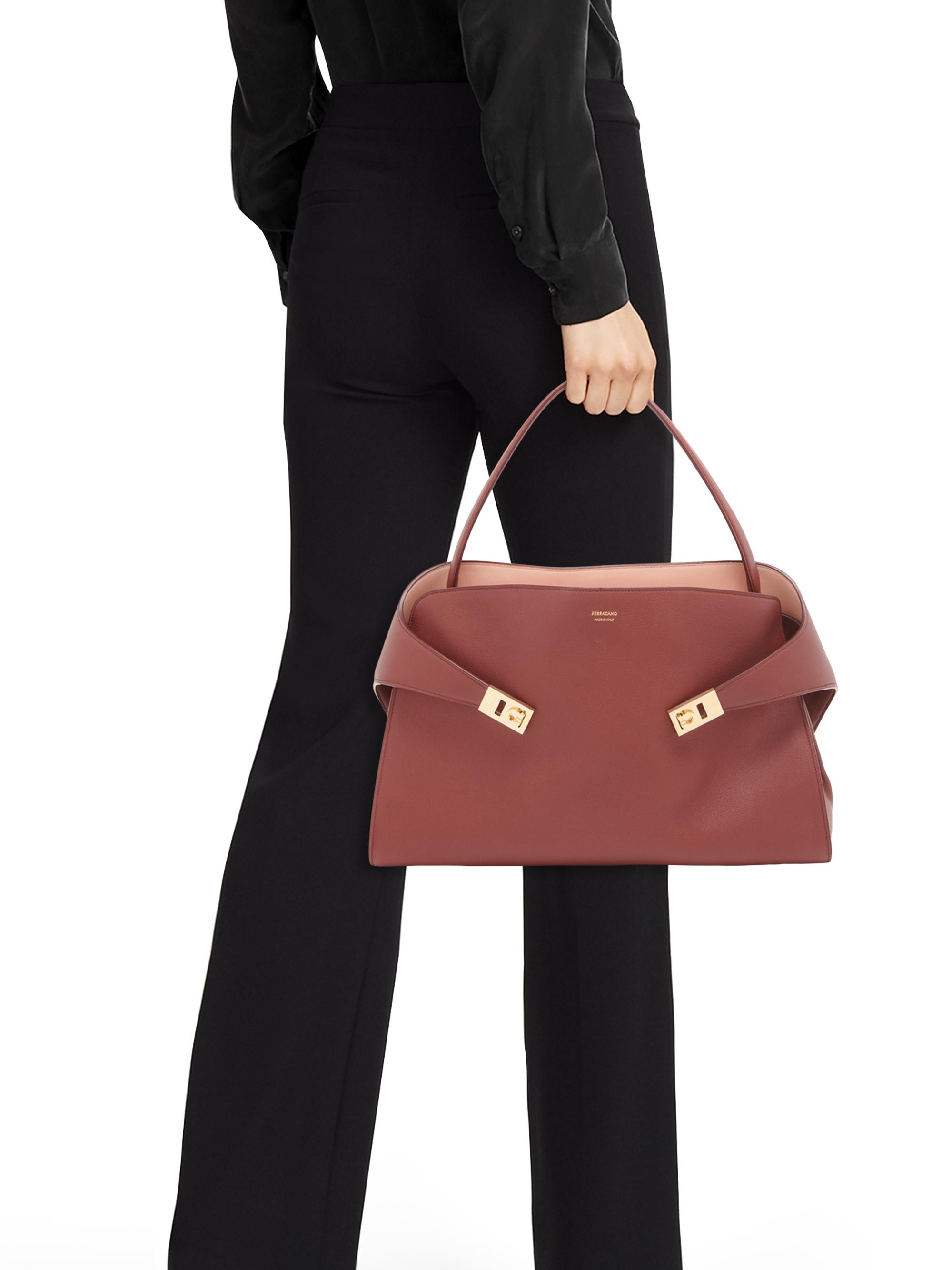 FERRAGAMO Women's Hug Leather Shoulder Bag - College Red - back view in College red