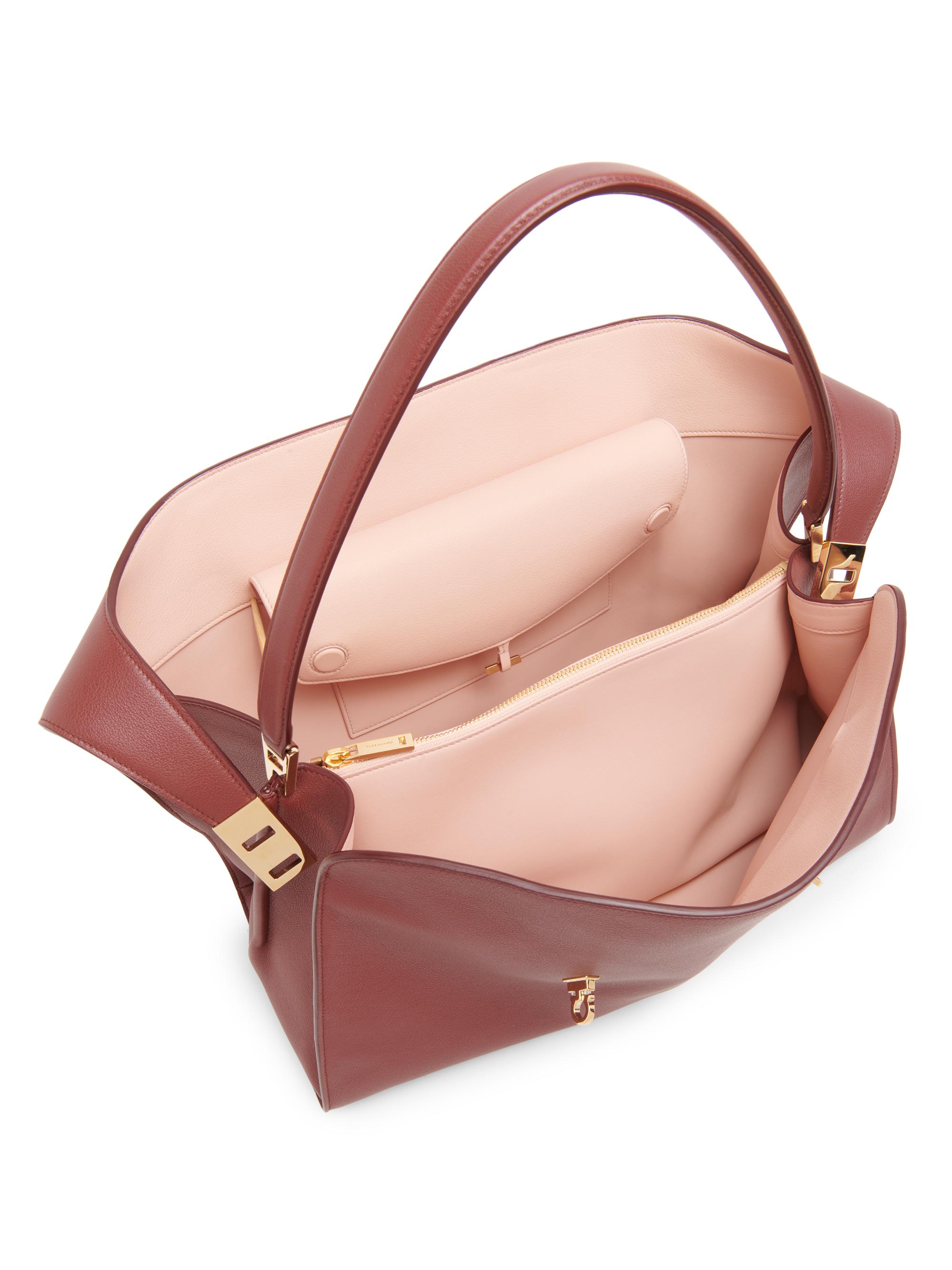 FERRAGAMO Women's Hug Leather Shoulder Bag - College Red - side view in College red