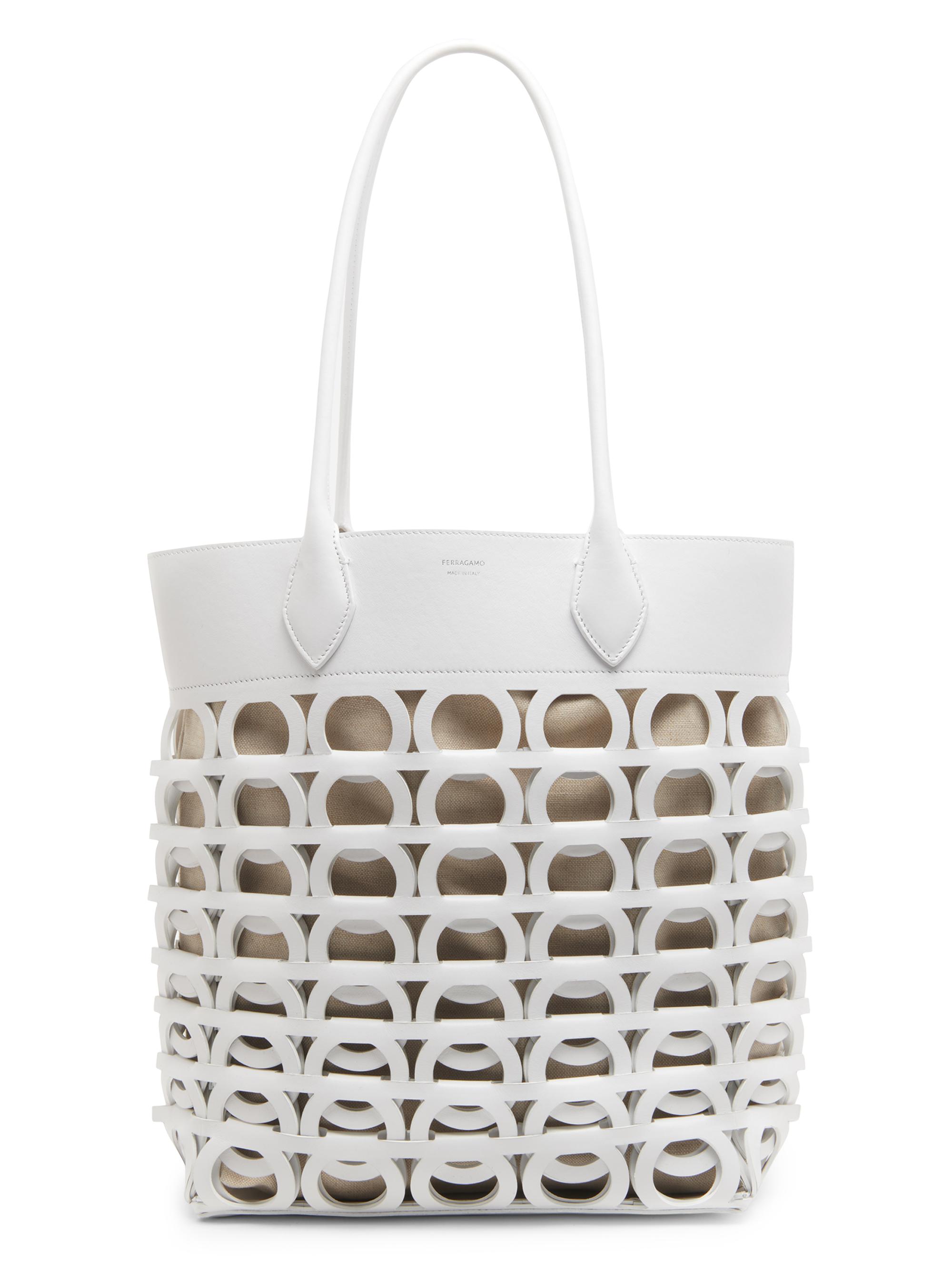 FERRAGAMO Women's Gancini Laser-Cut Leather Tote - Optic White
