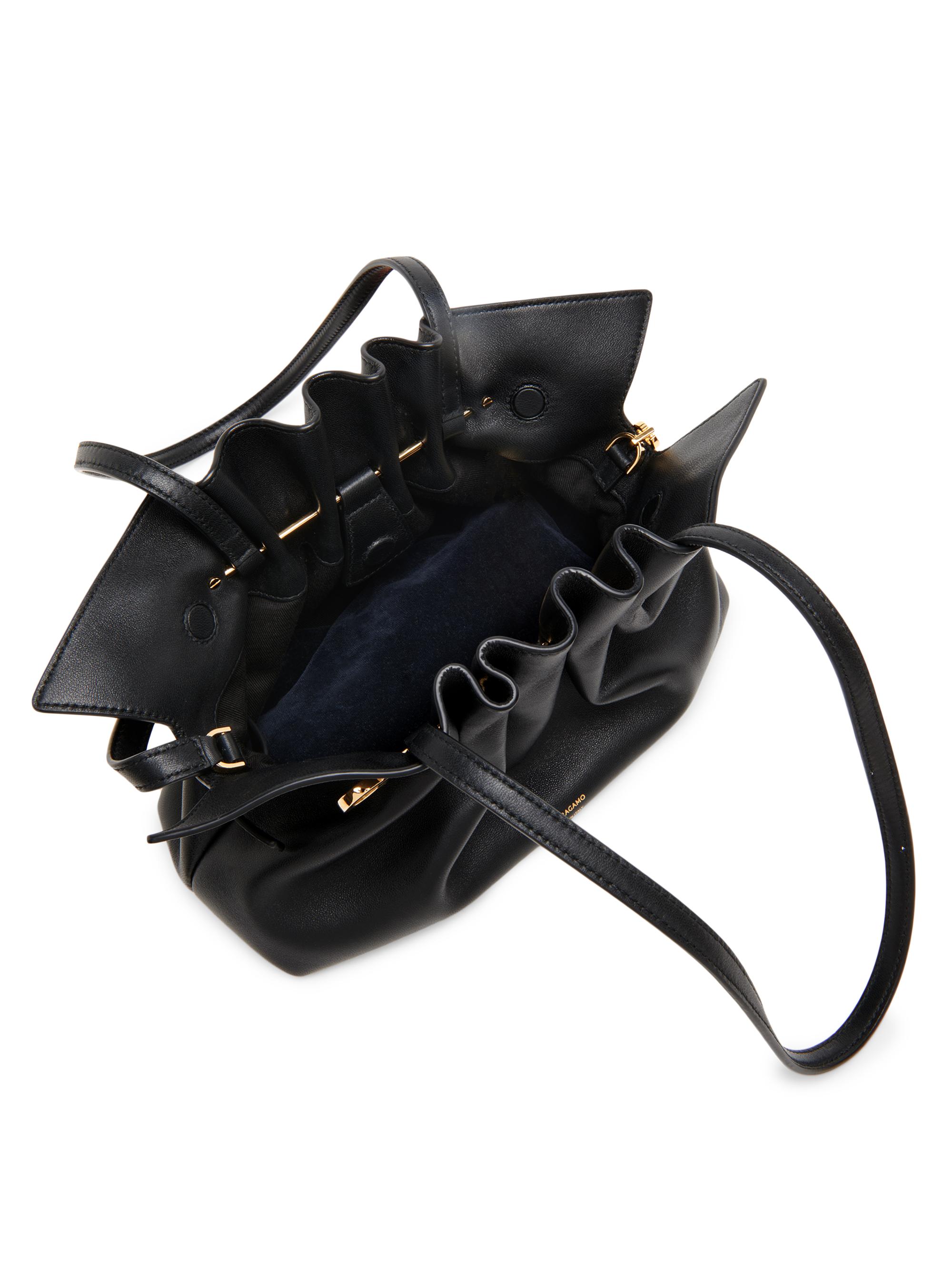 FERRAGAMO Small Gancio Piercing Gathered Leather Shoulder Bag