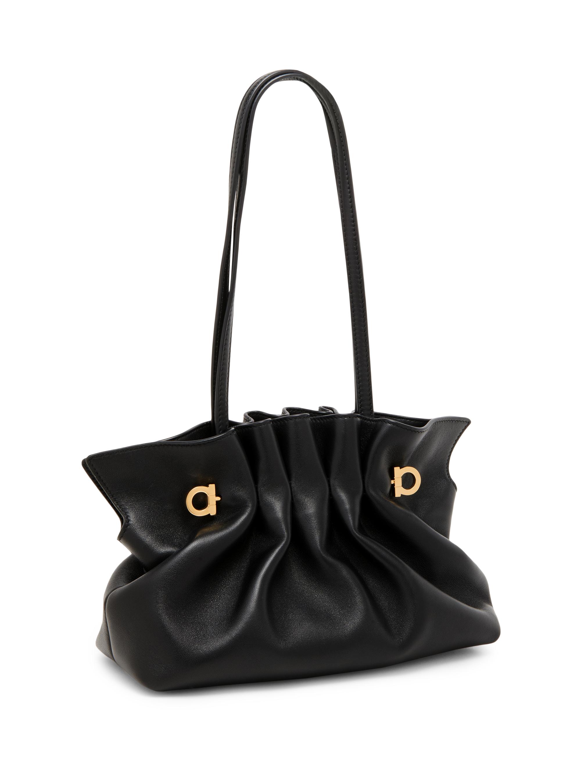 FERRAGAMO Small Gancio Piercing Gathered Leather Shoulder Bag