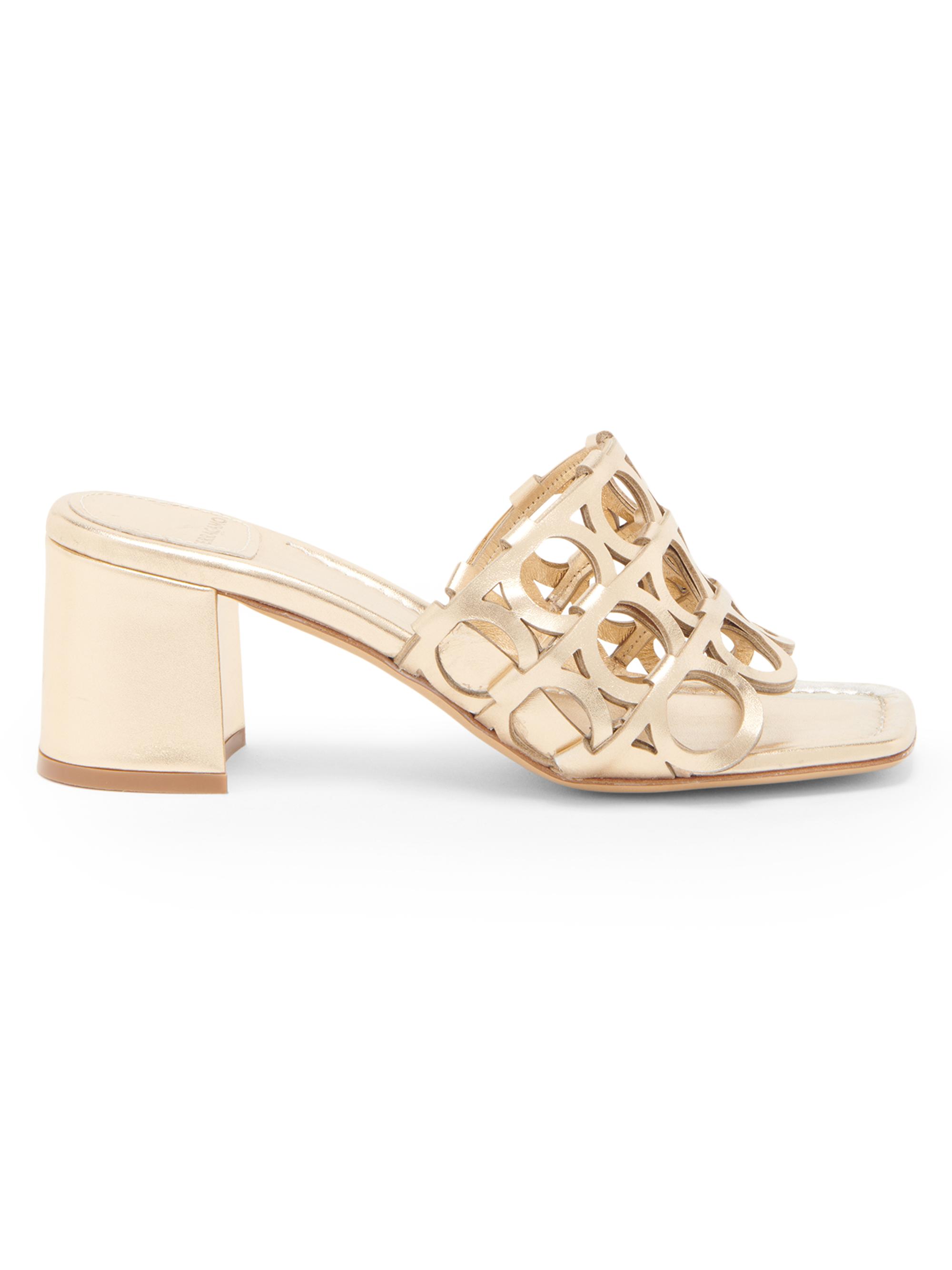 FERRAGAMO Women's Erne 55MM Cut-Out Metallic Leather Mules - Gold
