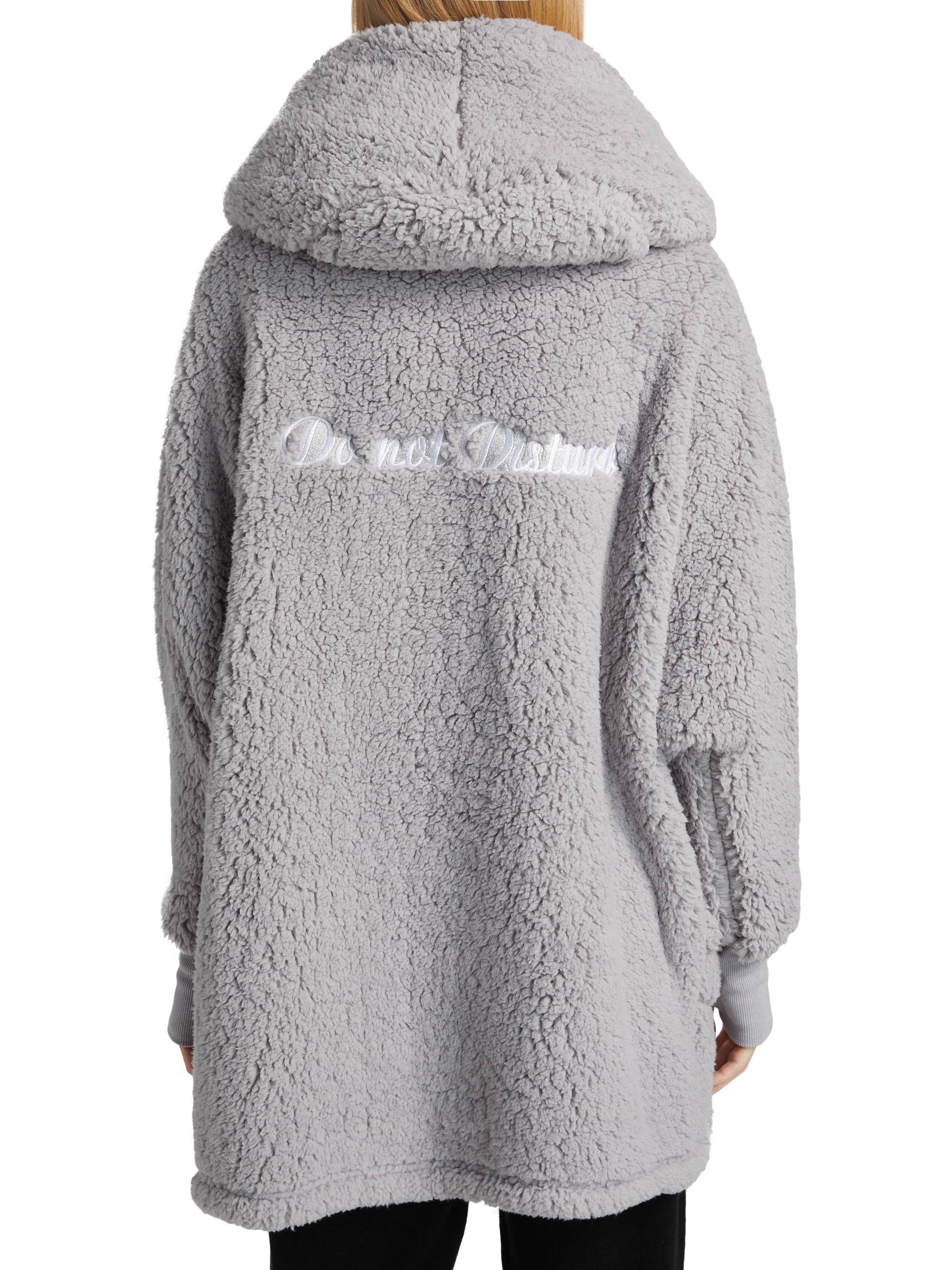 By Jill Martin Women's Embroidered'Do Not Disturb'Sherpa Hooded Jacket - Chateaux Grey