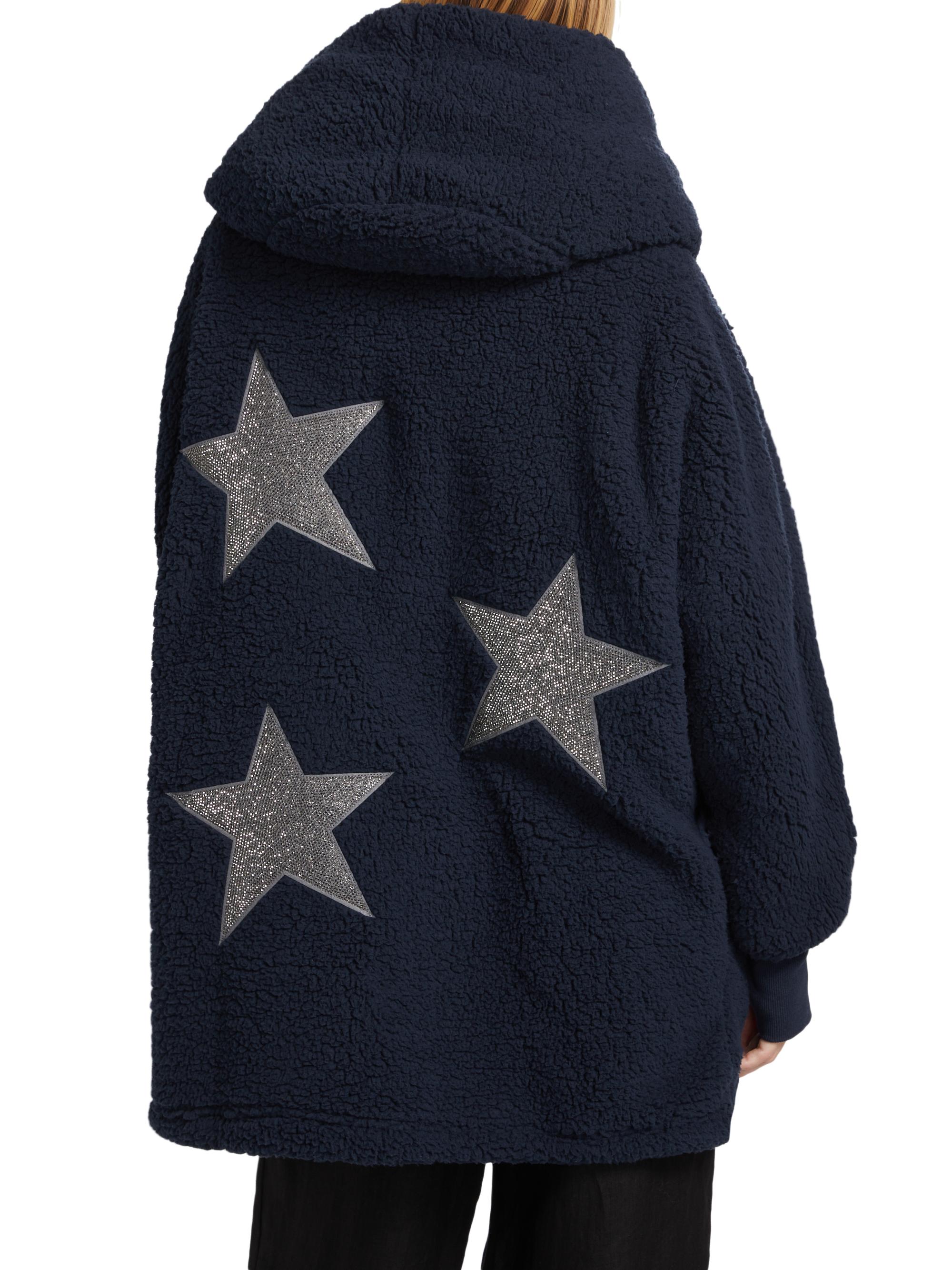 By Jill Martin Women's The Best Lounger In The World Embellished Star Sherpa Hooded Jacket - Navy