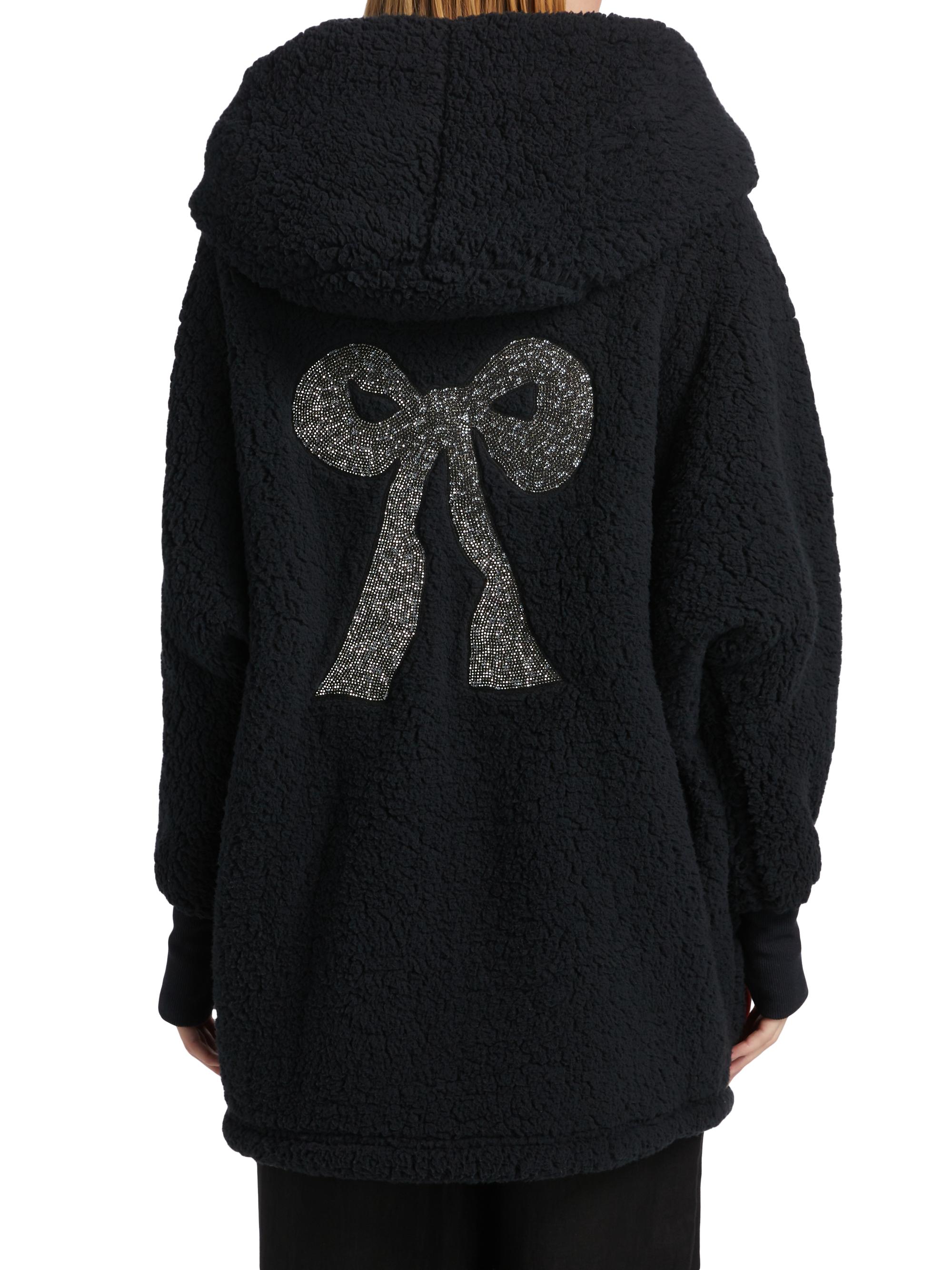 By Jill Martin Women's The Best Lounger In The World Embellished Bow Sherpa Hooded Jacket - Black