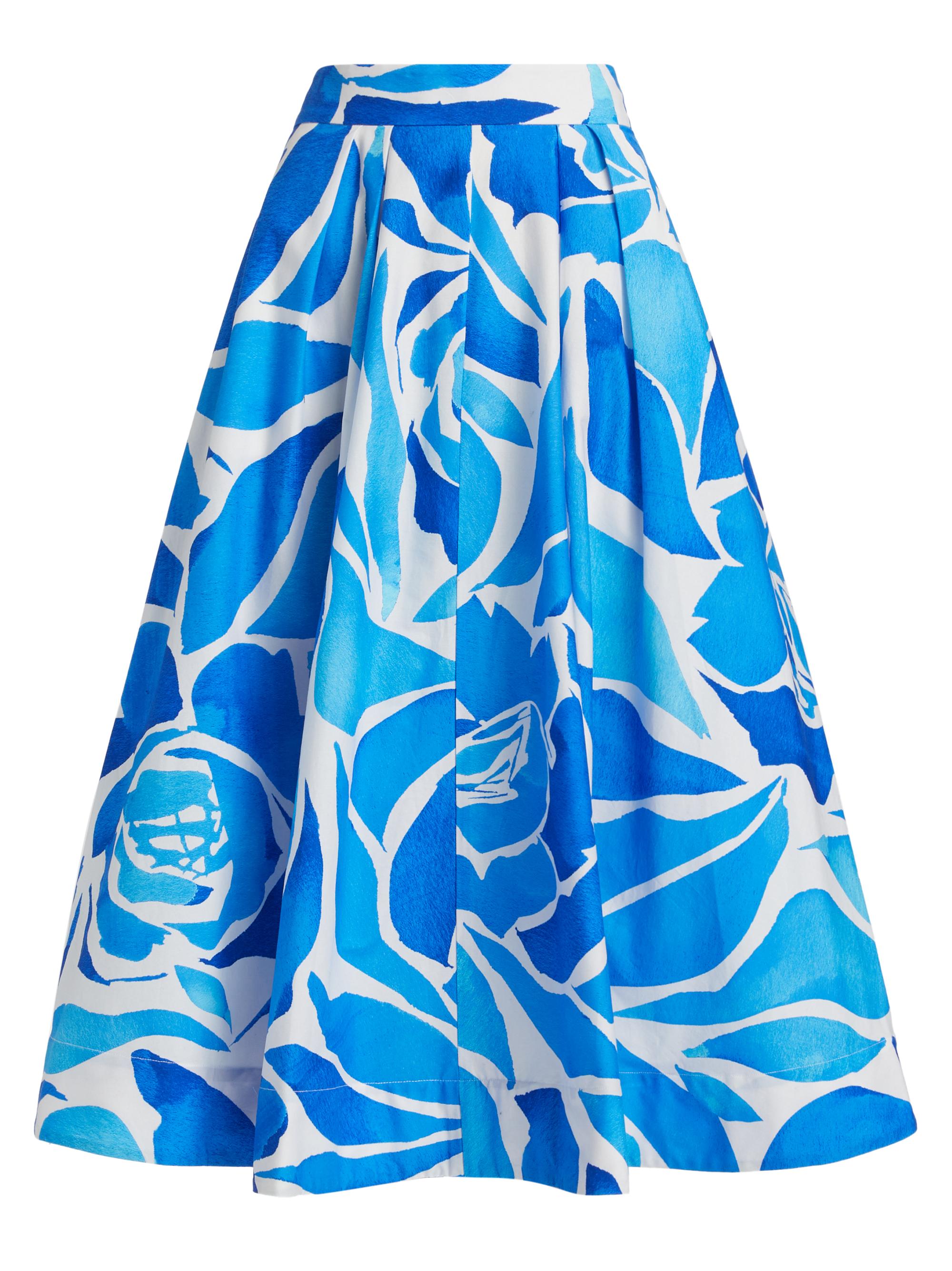 Milly Women's Juliet Dream Rose Stretch-Cotton Midi-Skirt - Teal Blue Multi