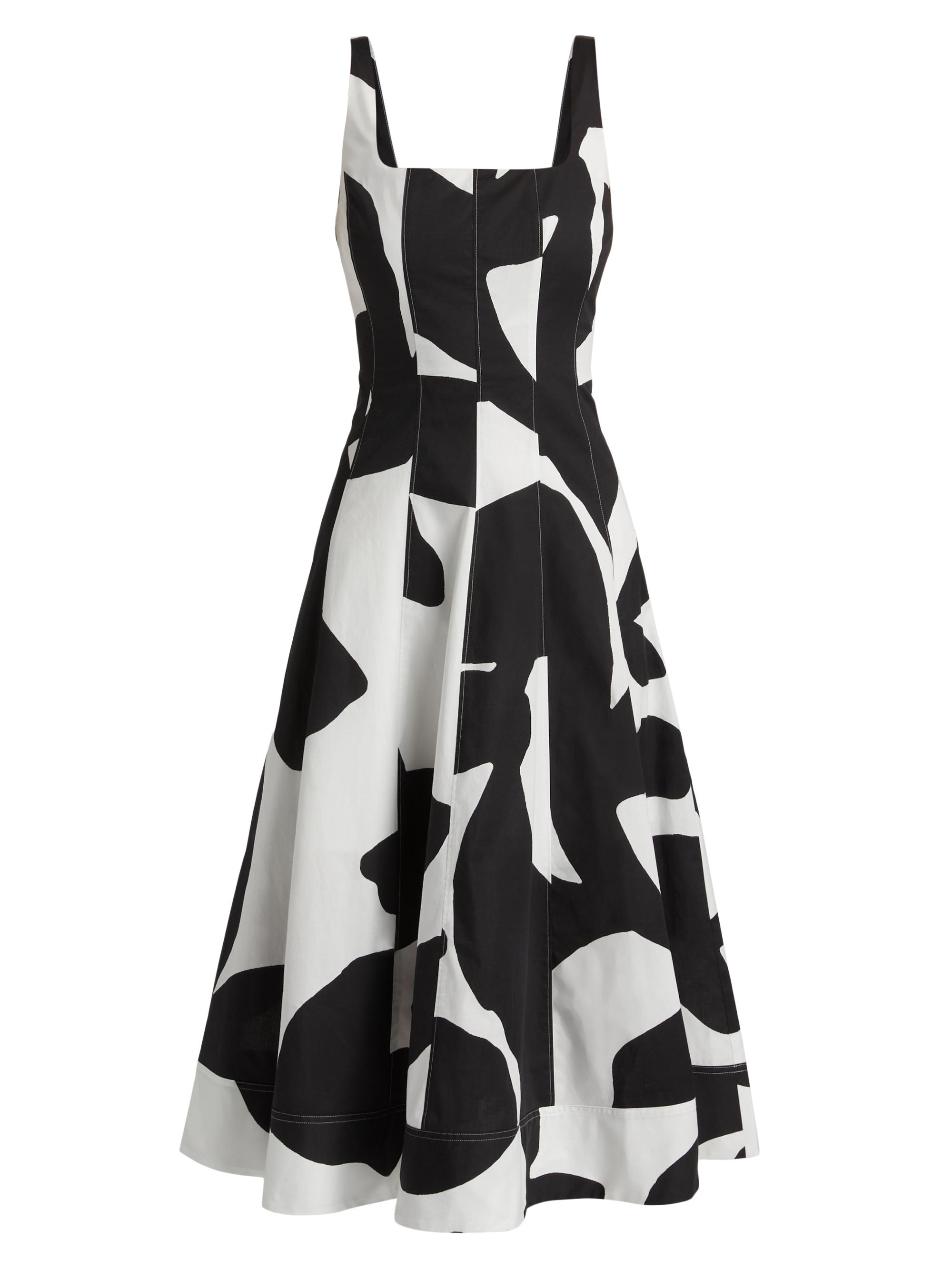 Milly Women's Grand Foliage Printed Poplin Midi-Dress - Black White