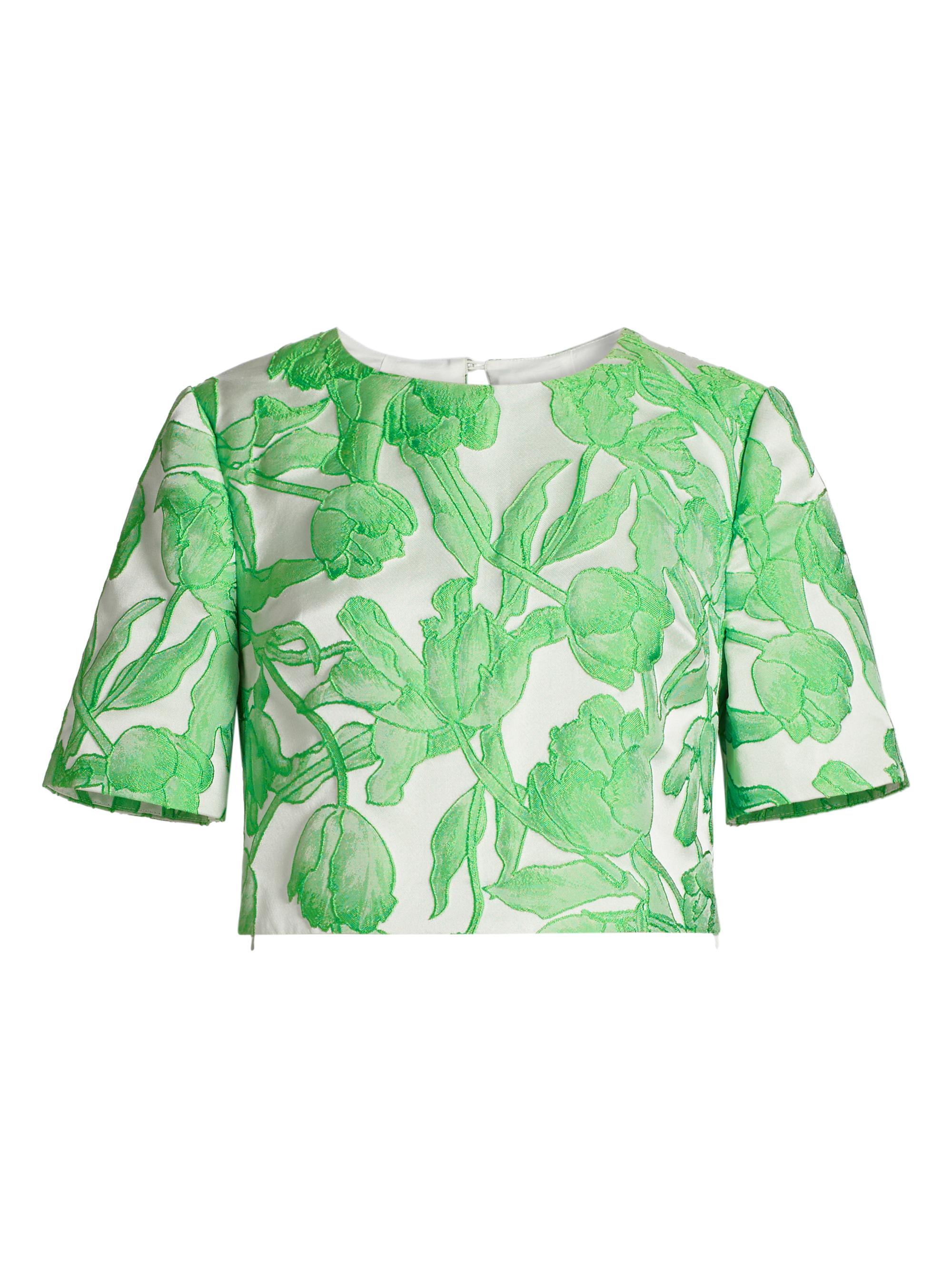 Milly Women's Tulip Floral Jacquard Crop Top - Green Multi