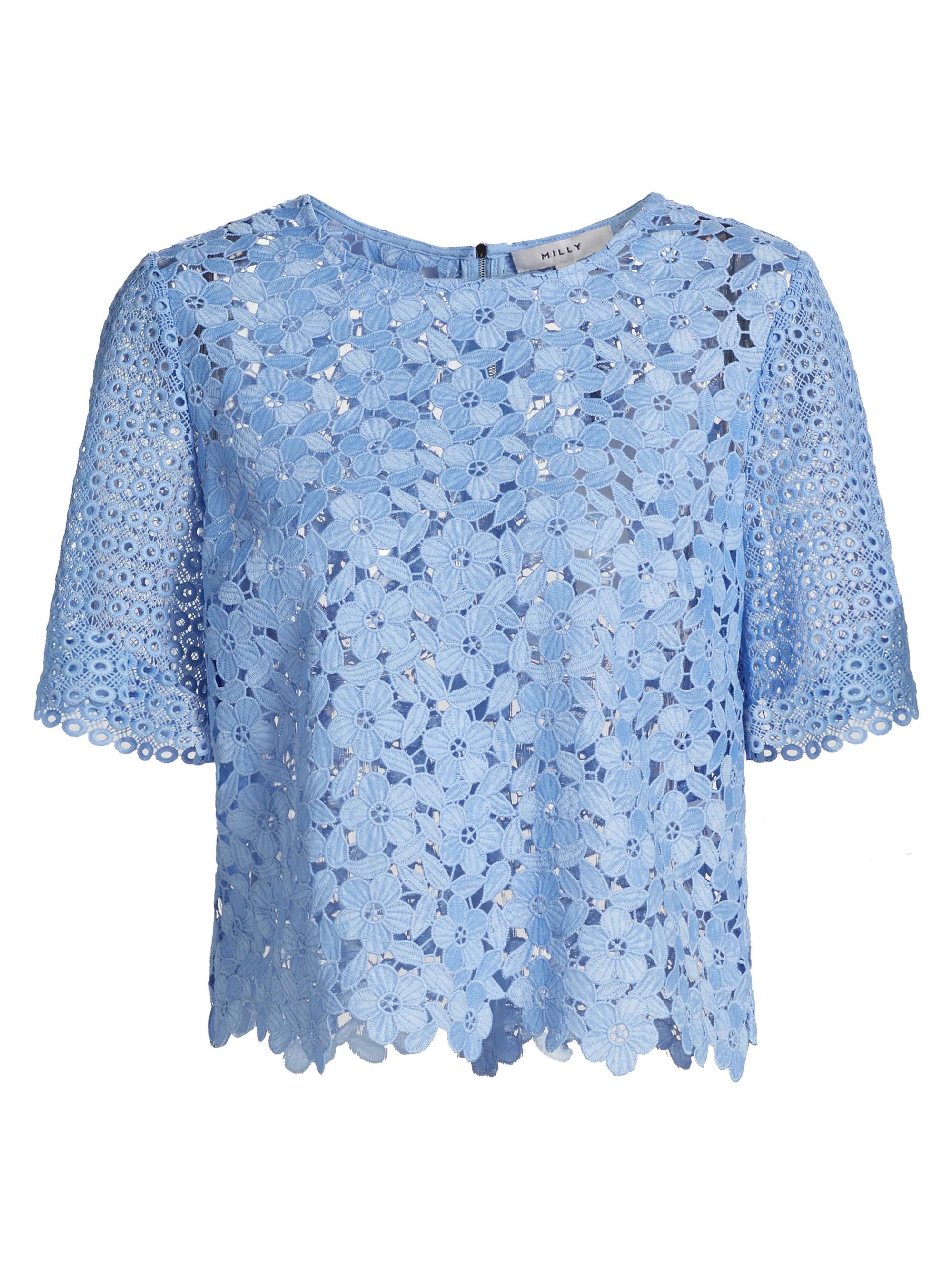 Milly Women's Geometric Floral Lace Top - Sky Blue