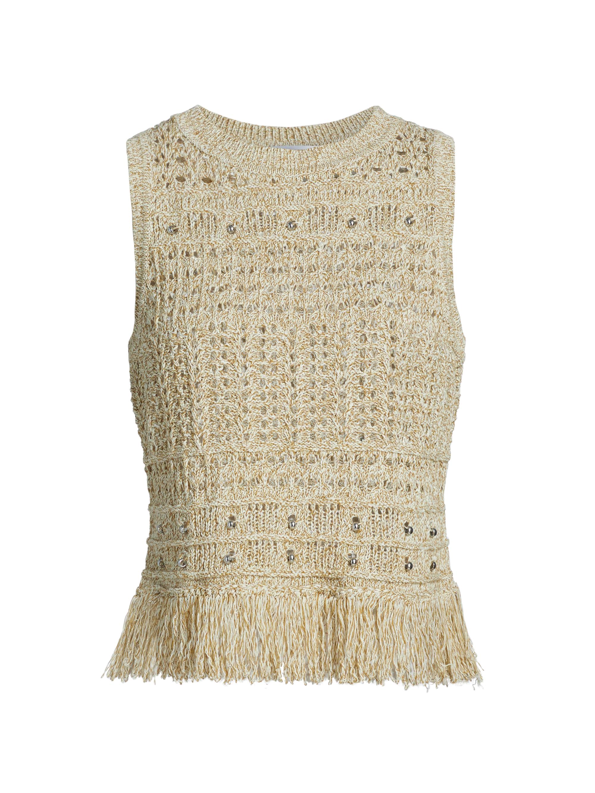 Milly Women's Beaded Fringe Knit Shell Top - Beige Multi