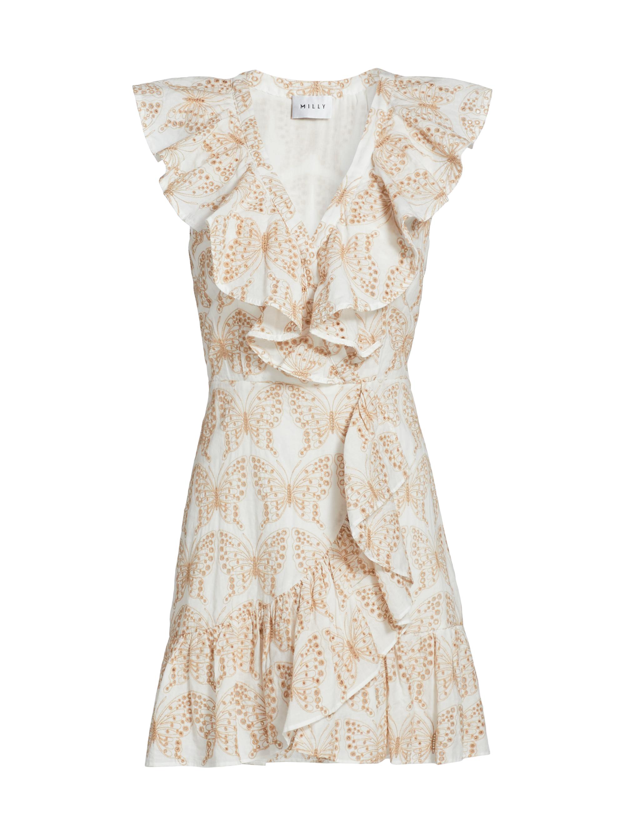 Milly Women's Novi Butterfly Eyelet Minidress - White And Tan