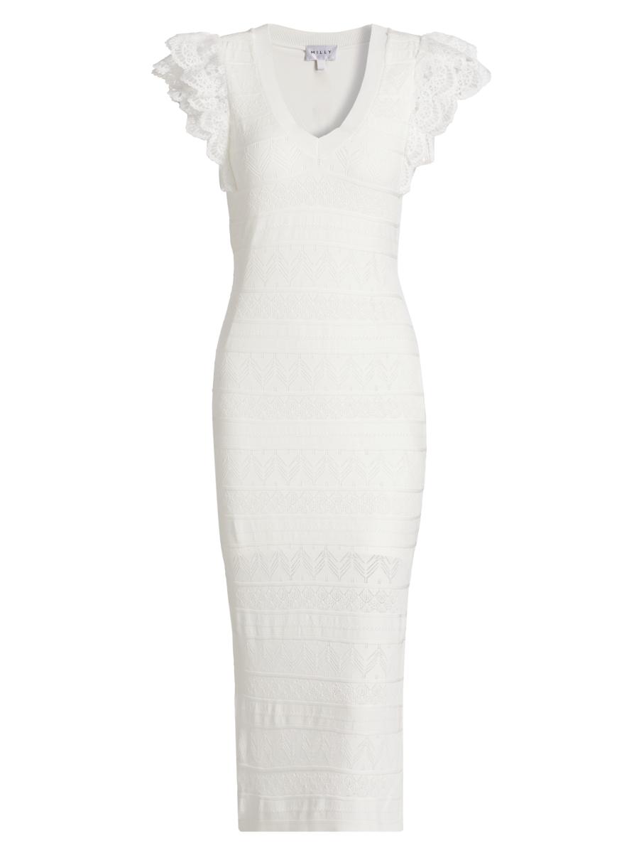 Milly Knit Lace Flutter-Sleeve Body-Con Dress | Saks Fifth Avenue
