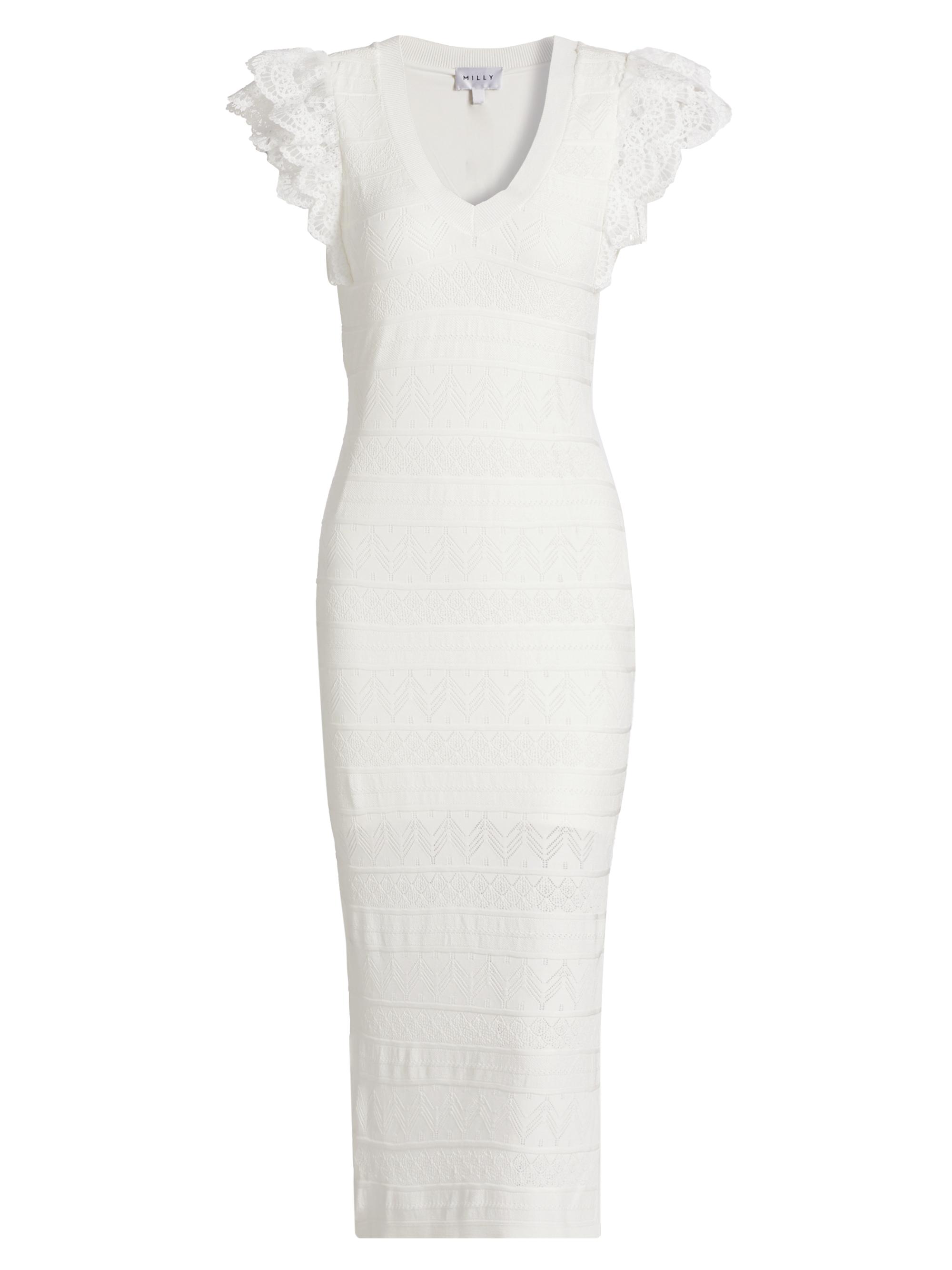 Milly Lace Flutter Sleeve Knit Midi Dress Medium