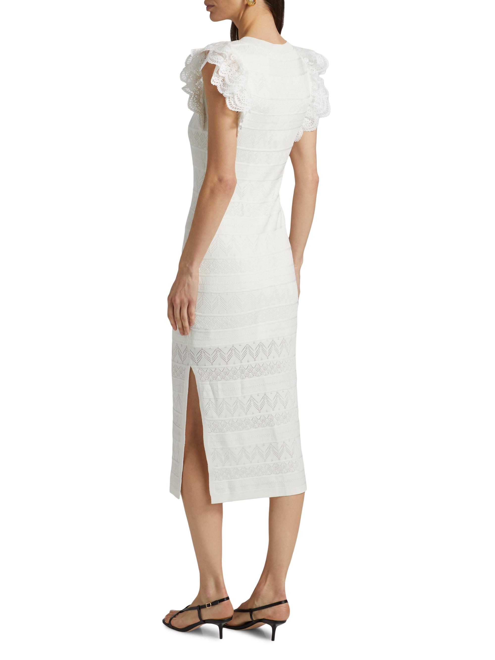 Milly Lace Flutter Sleeve Knit Midi Dress Medium