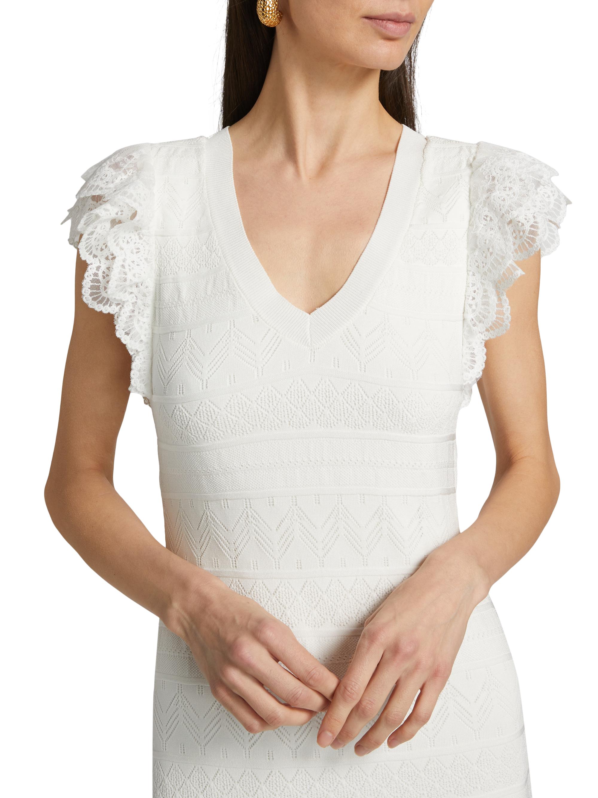Milly Lace Flutter Sleeve Knit Midi Dress Medium